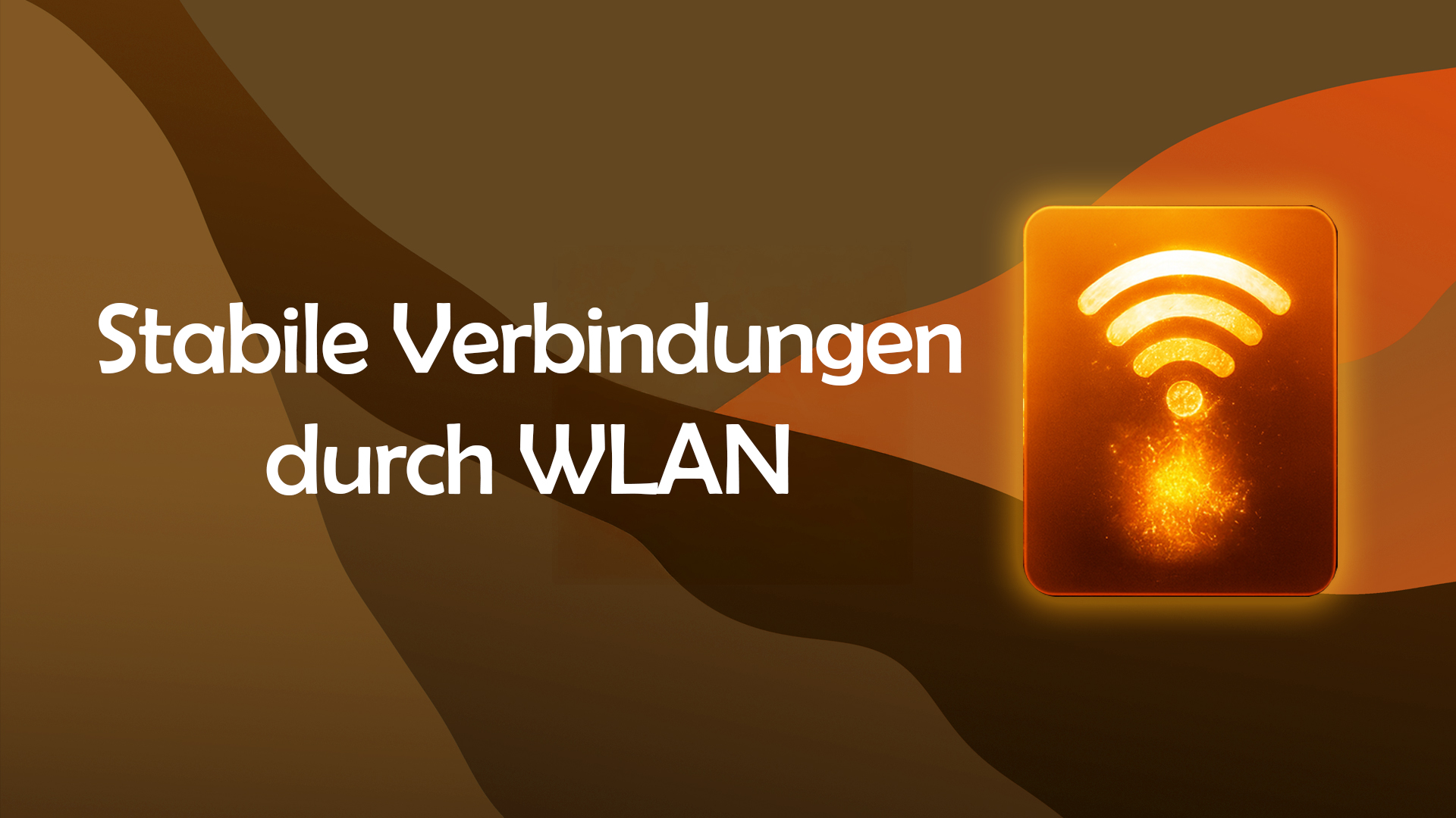 Conexiones estables vía WLAN. Ondas naranjas y un símbolo WiFi brillante.