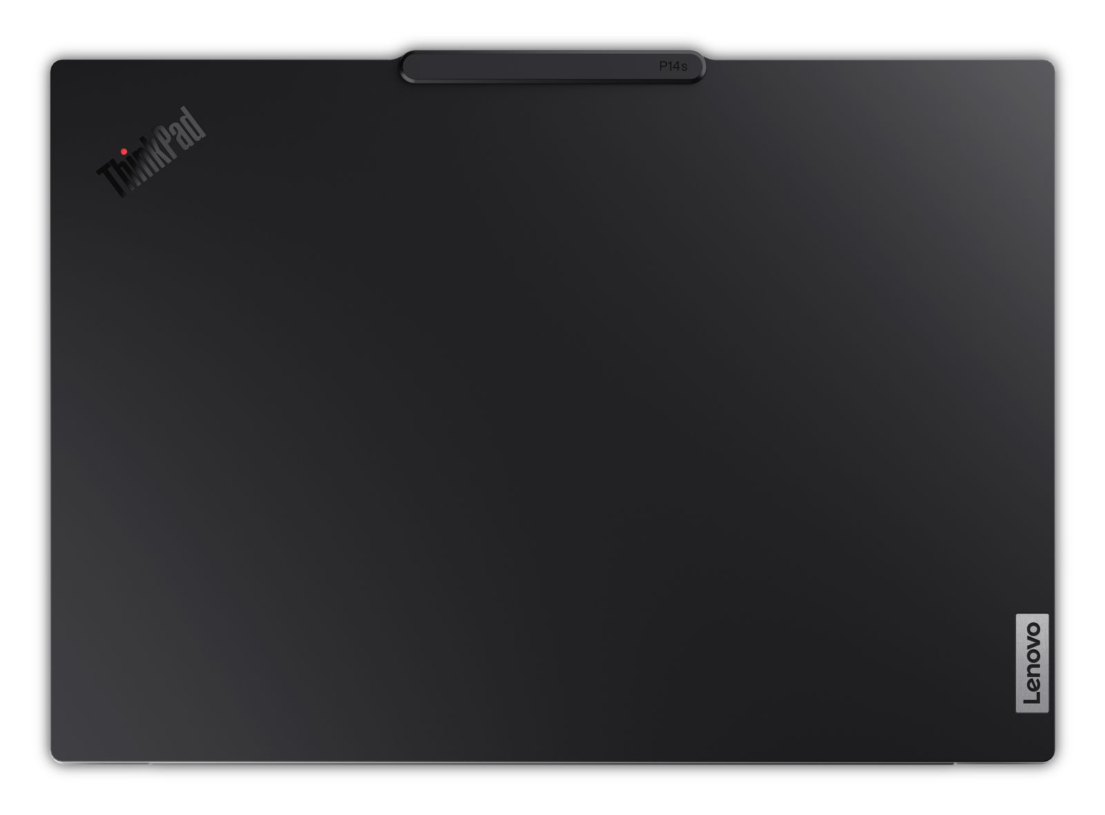 Schwarzer Lenovo ThinkPad P14s Laptopdeckel mit ThinkPad-Logo und P14s-Beschriftung.