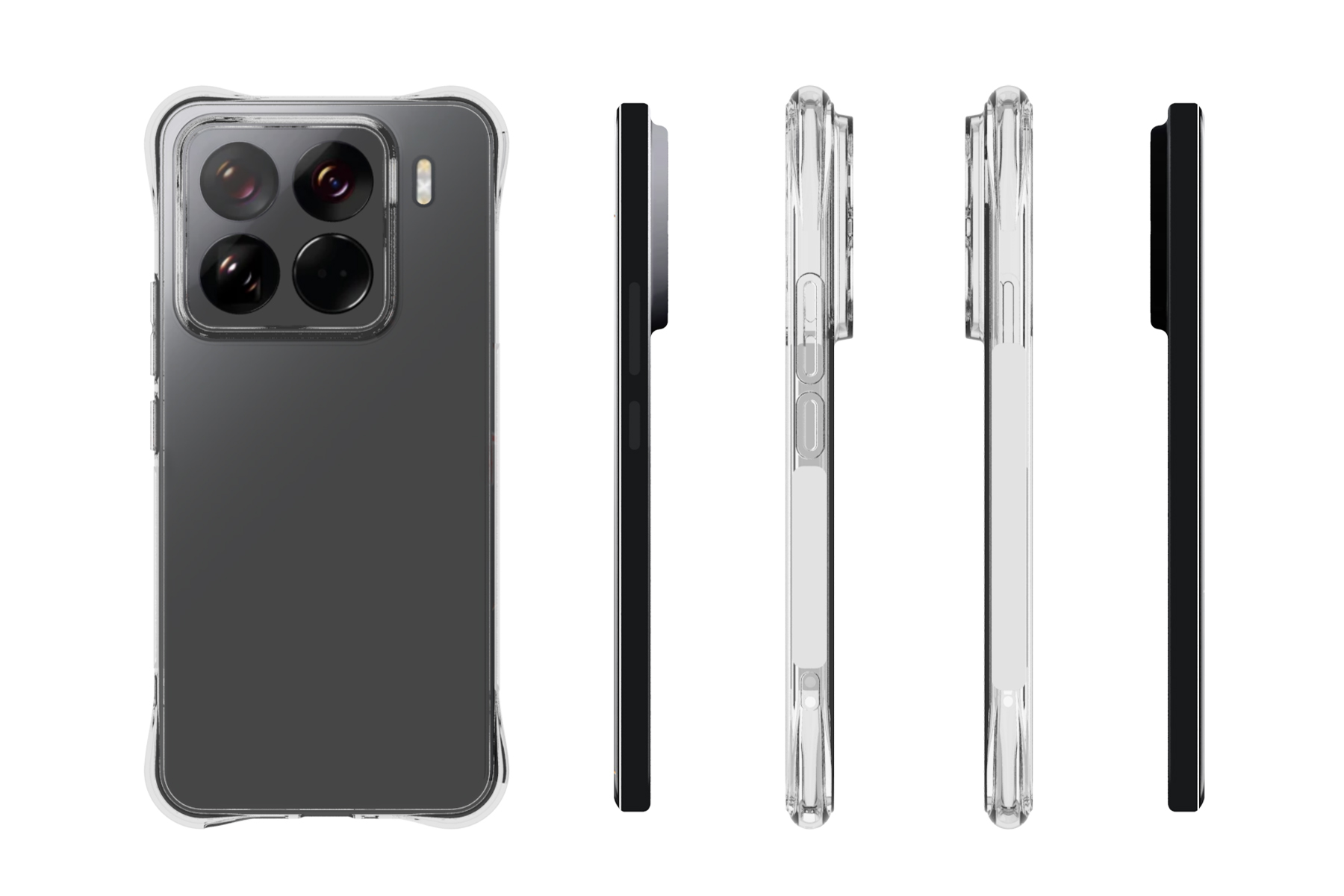 Transparente Hülle auf dunklem Handy, Seitenansichten