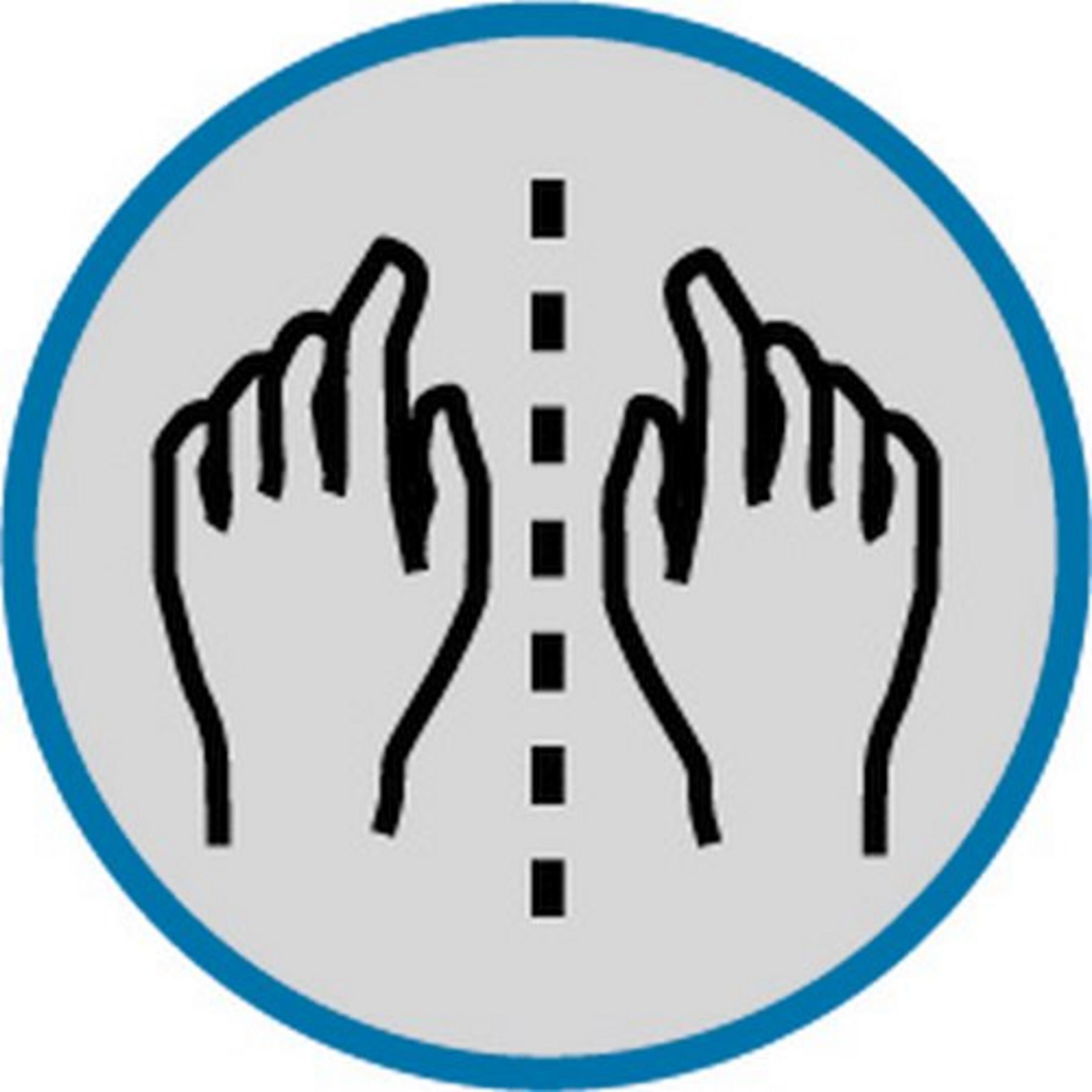 Two hands with raised fingers, divided by a dashed line.