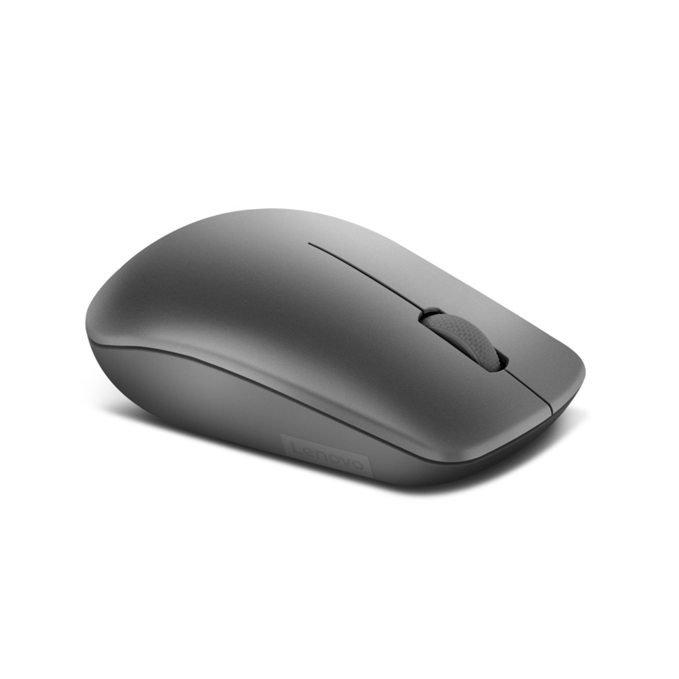 A gray wireless mouse with a scroll wheel, on a white background.