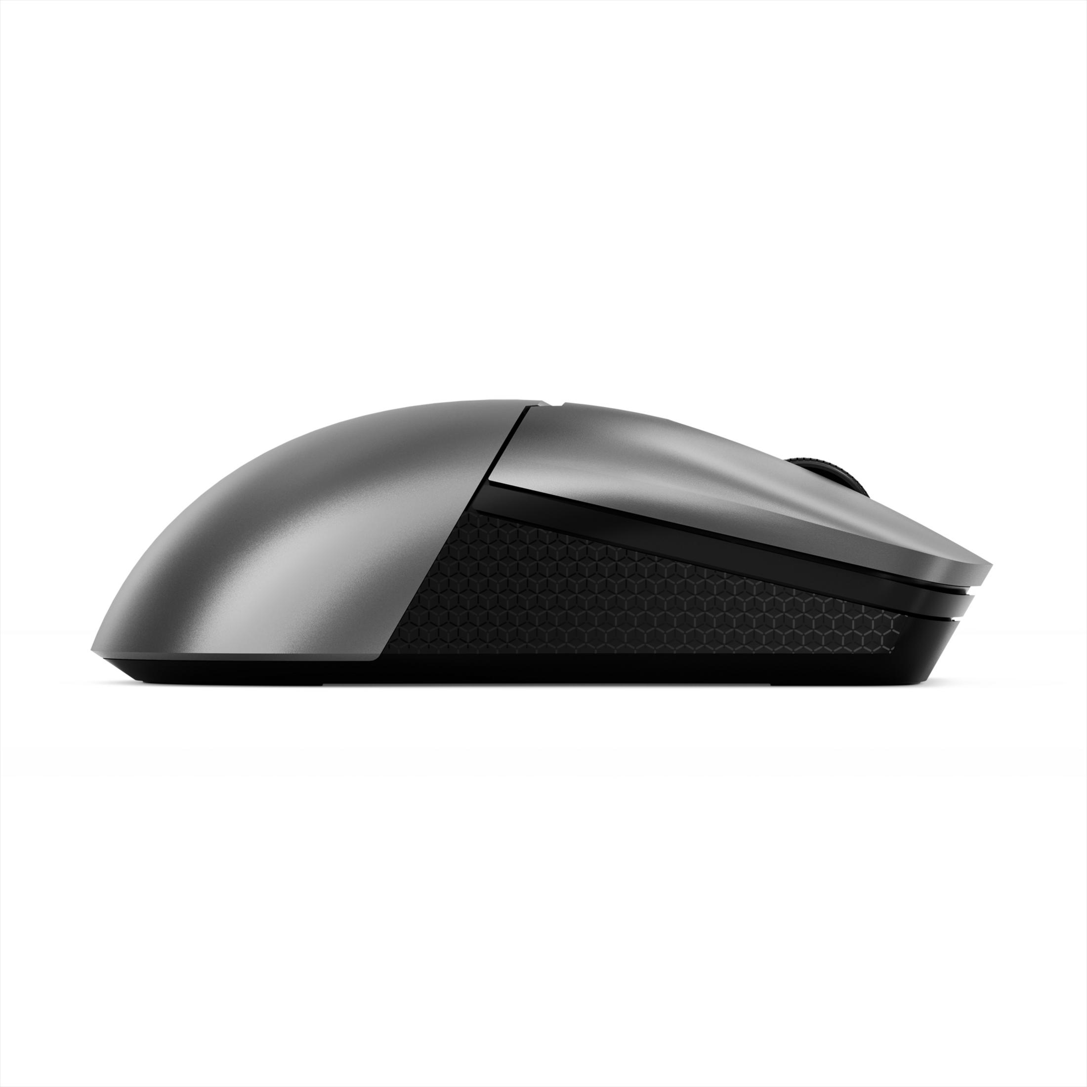 Gray computer mouse with honeycomb texture sides and scroll wheel.