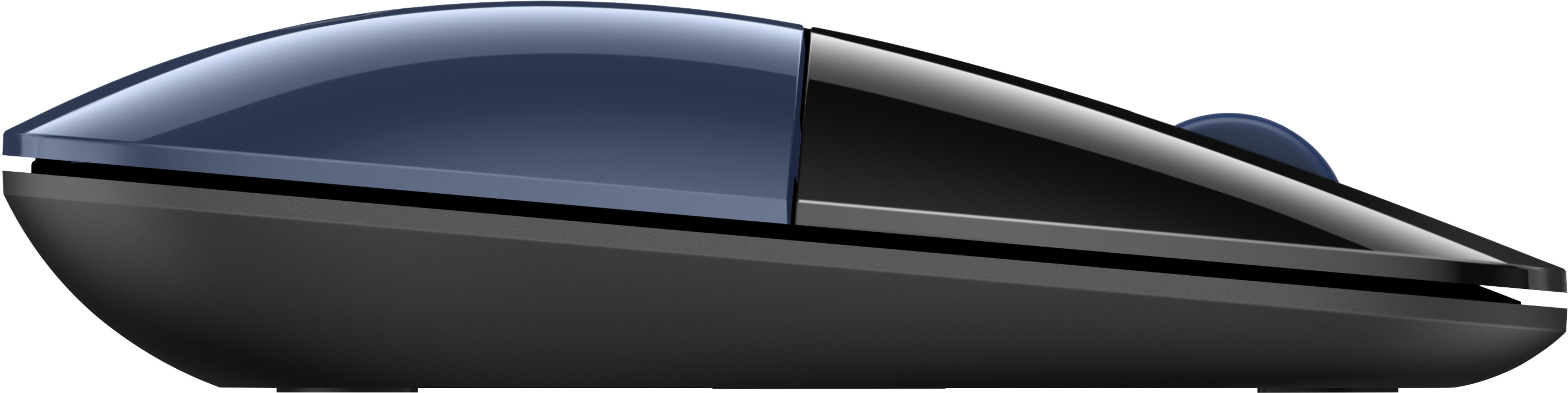 Czarna mysz komputerowa z niebieską błyszczącą górą i kółkiem.