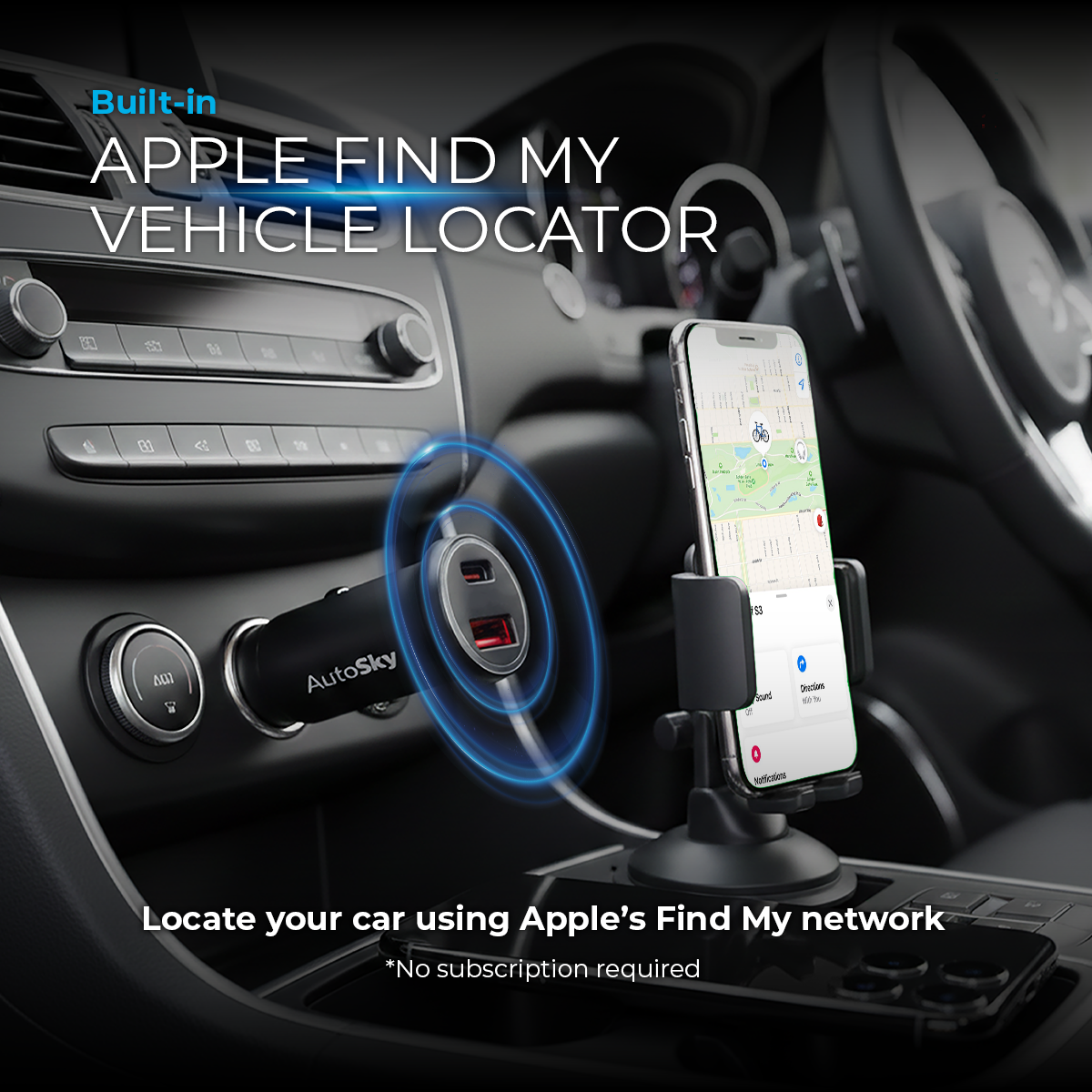 AutoSky Autolader & GPS-tracker, compatibel met de app Waar is