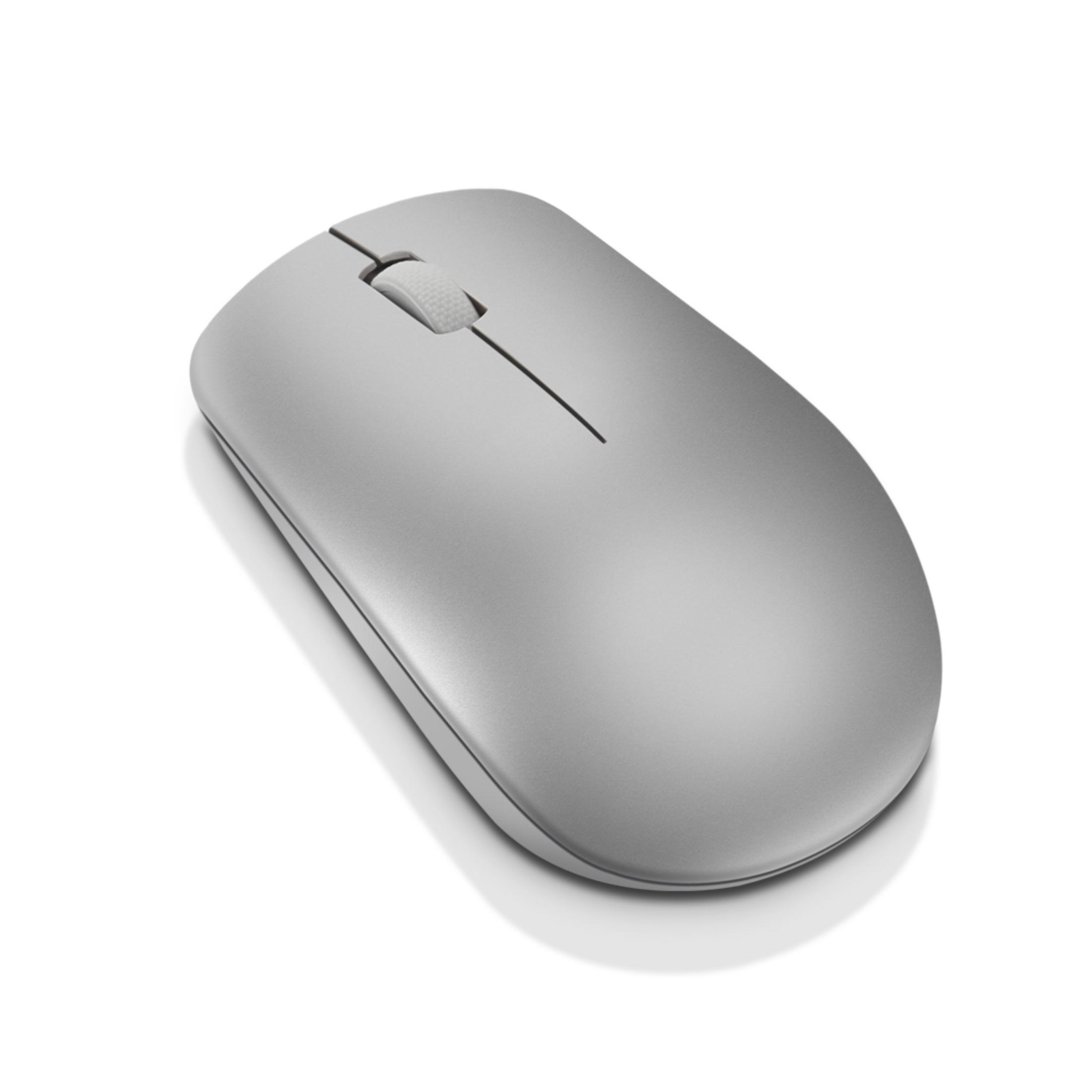 A sleek, silver computer mouse with a scroll wheel and two buttons, on a white background.