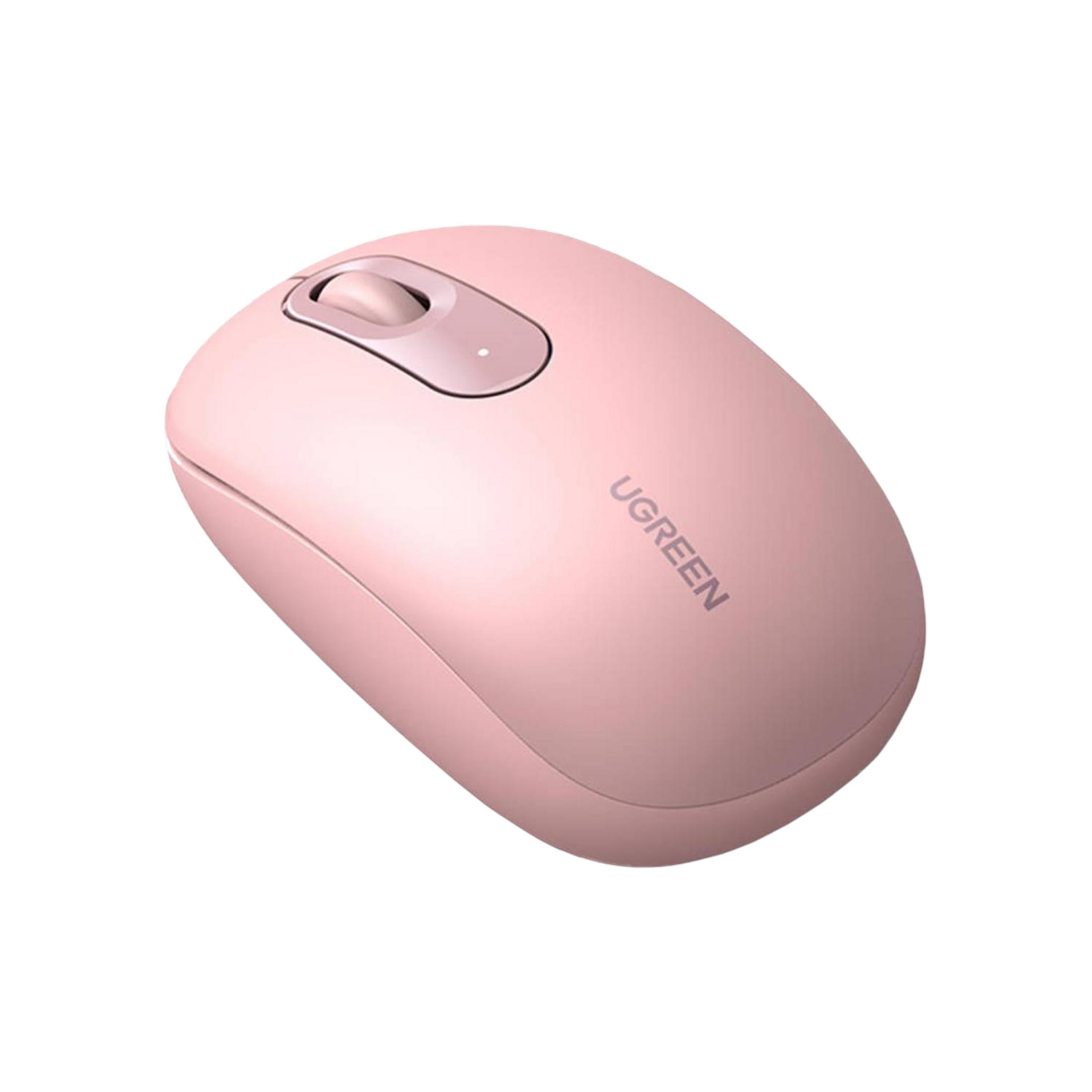 Un mouse per computer wireless UGREEN rosa con rotellina.