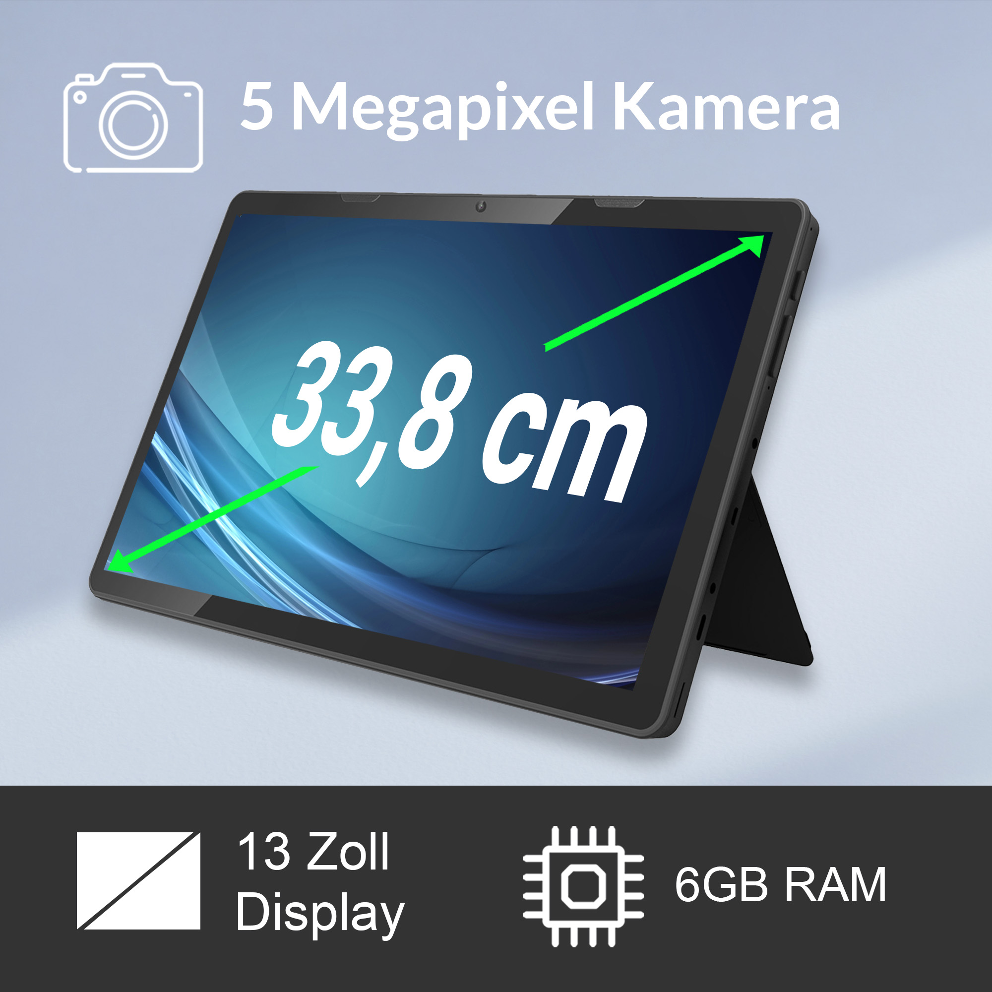 Tablet mit 33,8 cm Display, 5MP Kamera und 6GB RAM.