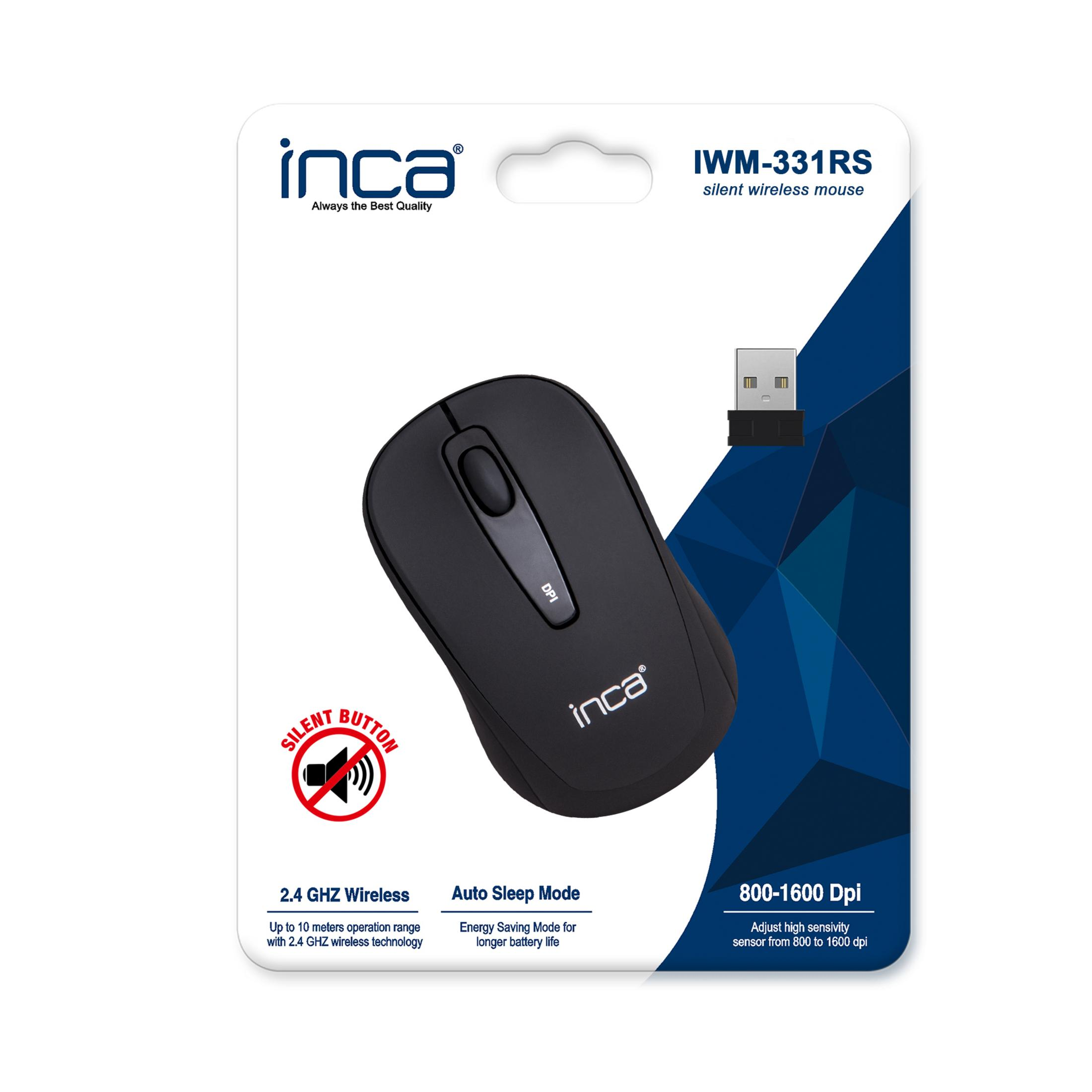 Siyah Inca kablosuz fare, USB dongle ve DPI düğmeli. 2,4 GHz.