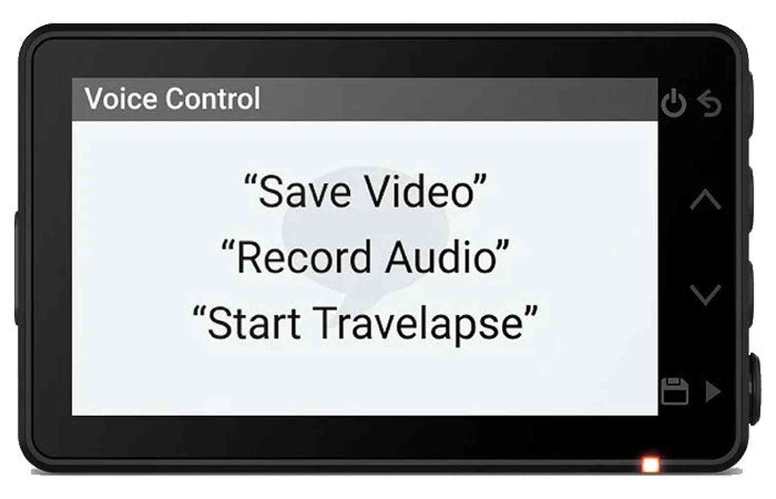 Sprachsteuerung: "Video speichern", "Audio aufnehmen", "Travelapse starten".