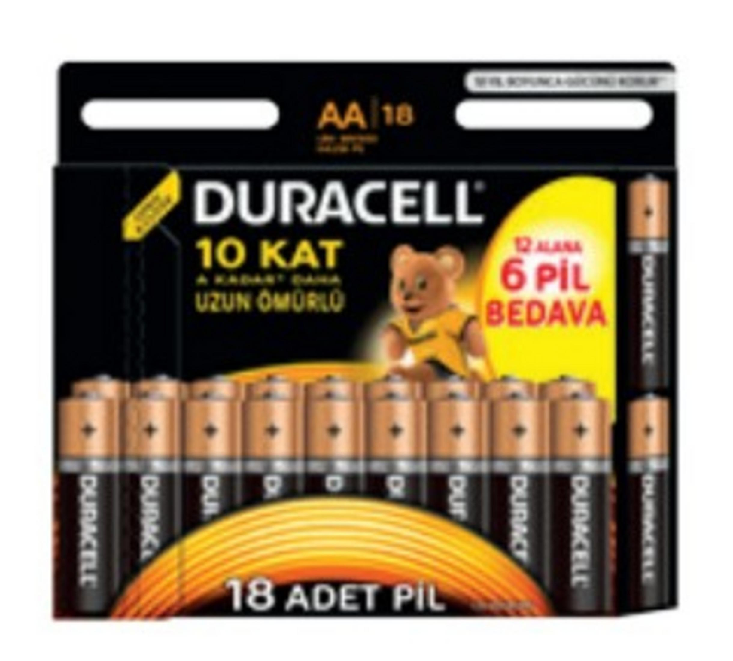 Duracell AA Batterien: 18er Pack mit Teddybär-Maskottchen und Angebot.