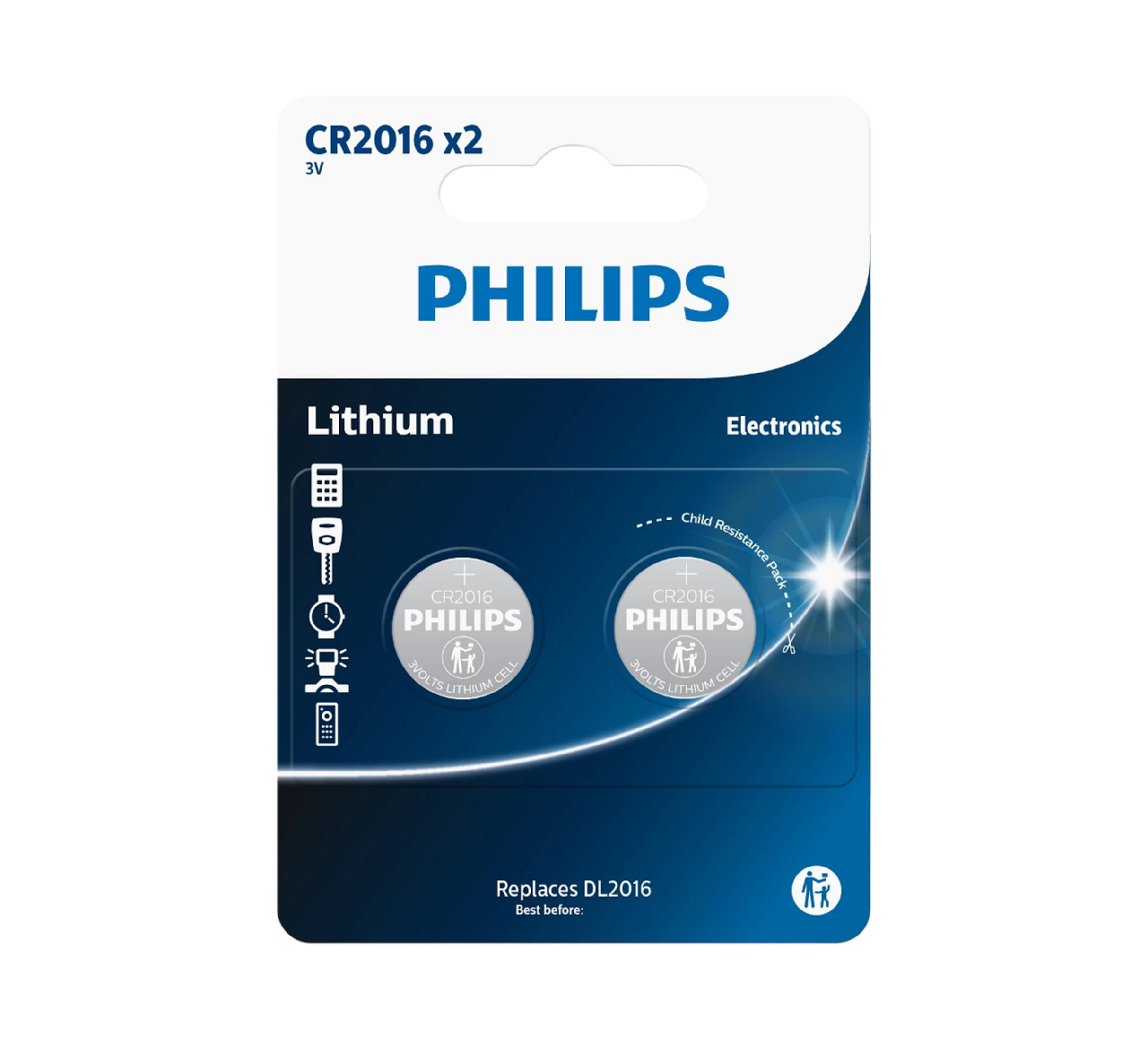 Batterie al litio Philips CR2016 (confezione da 2) in blister.