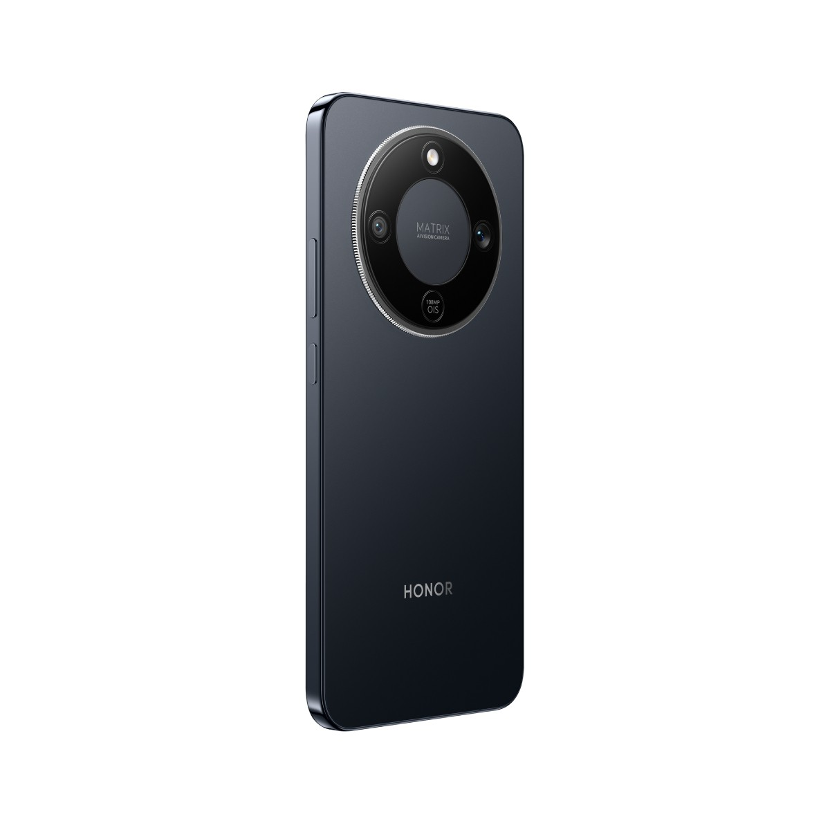Dunkelblaues Smartphone, Rückseite mit runder Kameraeinheit und HONOR-Logo.