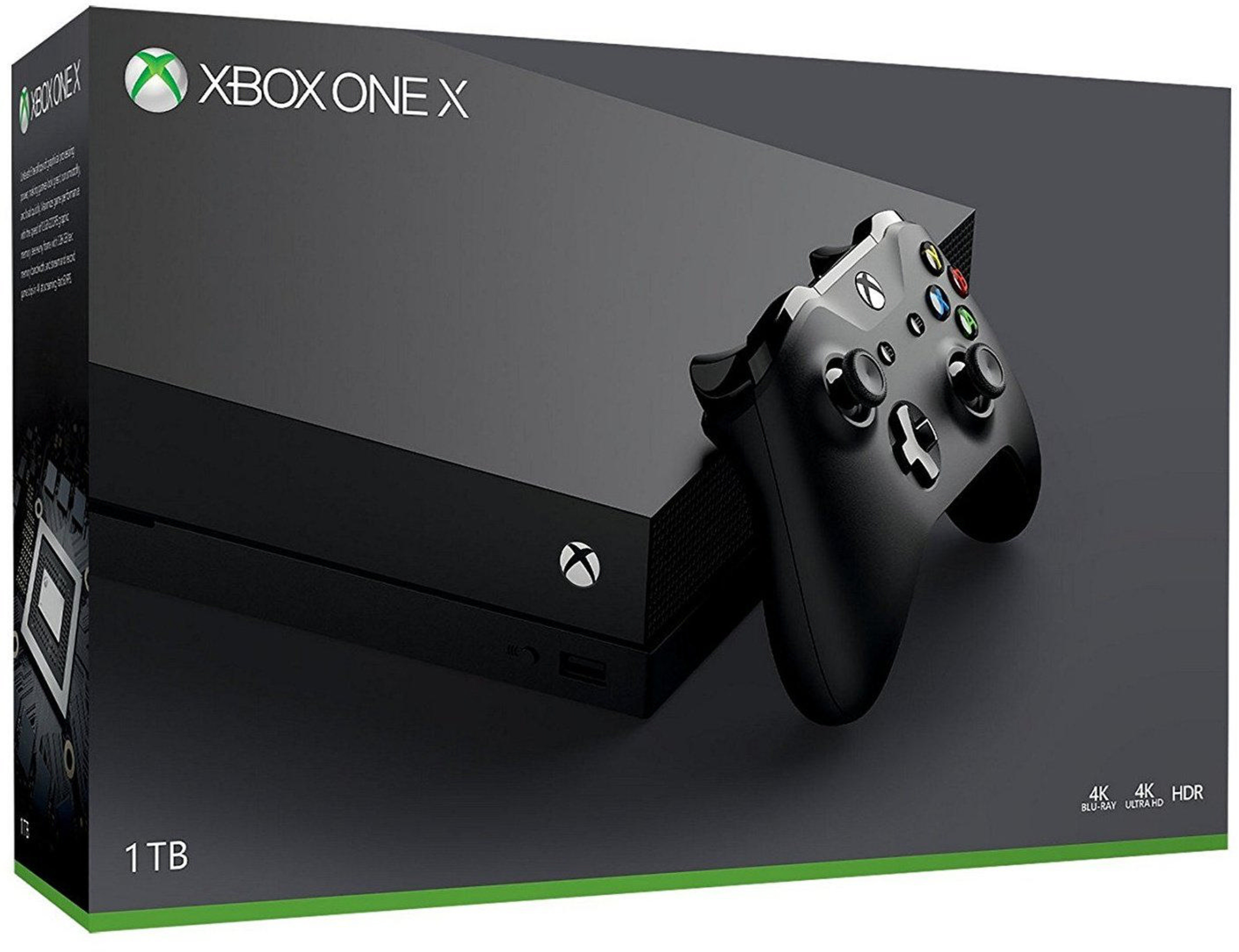 Xbox One X Konsole mit Controller im Karton, 1TB Speicher, 4K, HDR.