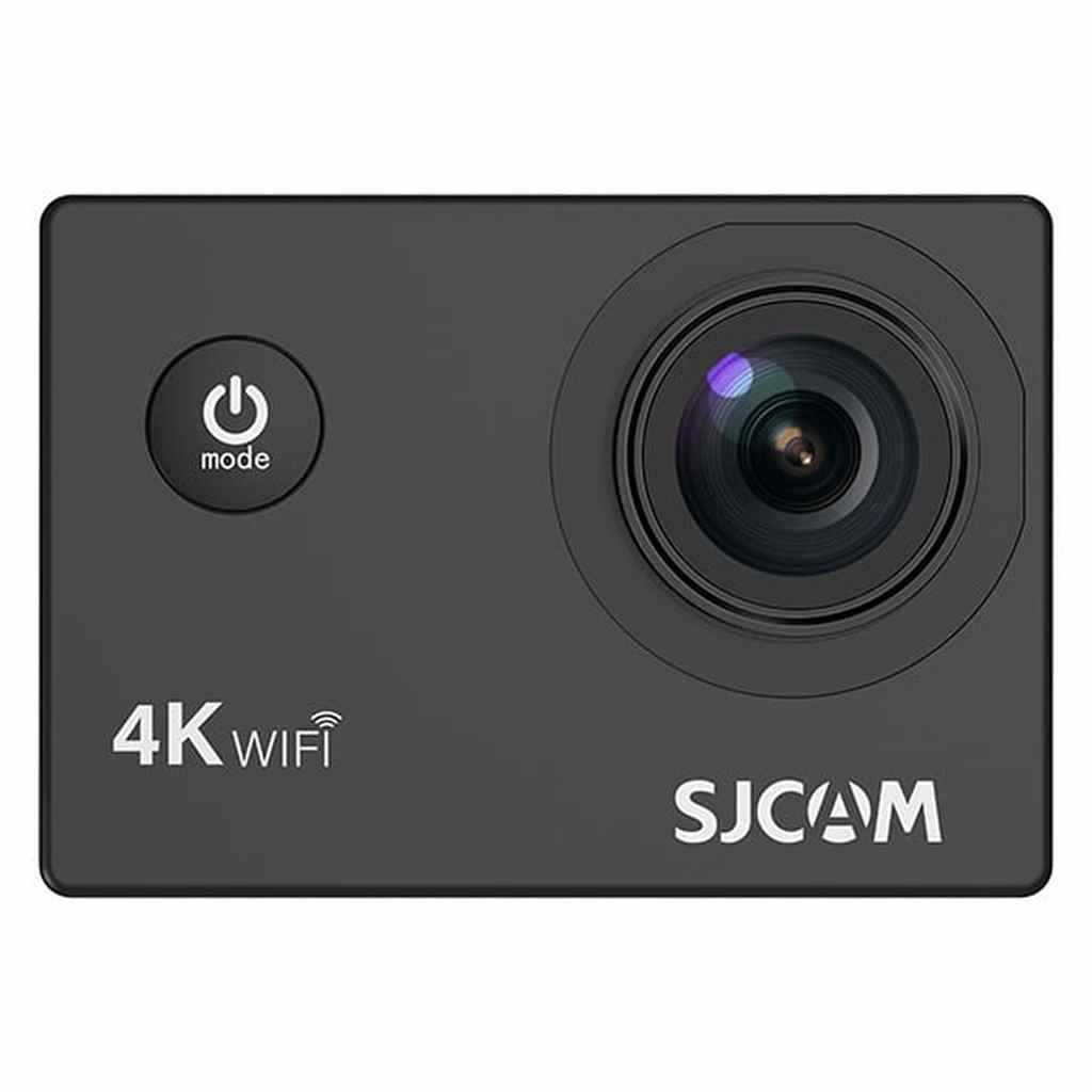 Lensli ve "4K WiFi SJCAM" logolu siyah bir aksiyon kamerası.