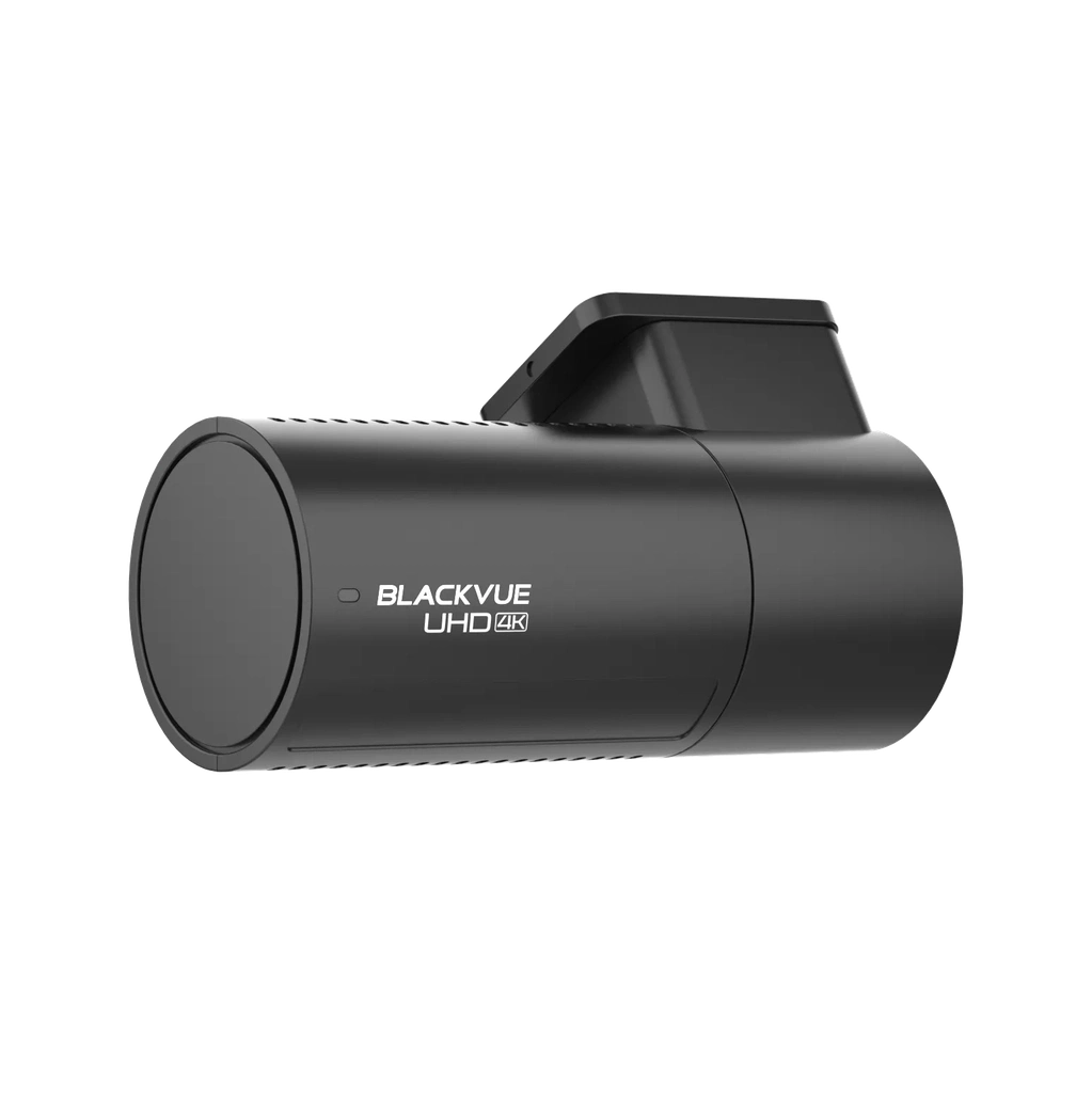 A black Blackvue UHD 4K dashcam on a black background.