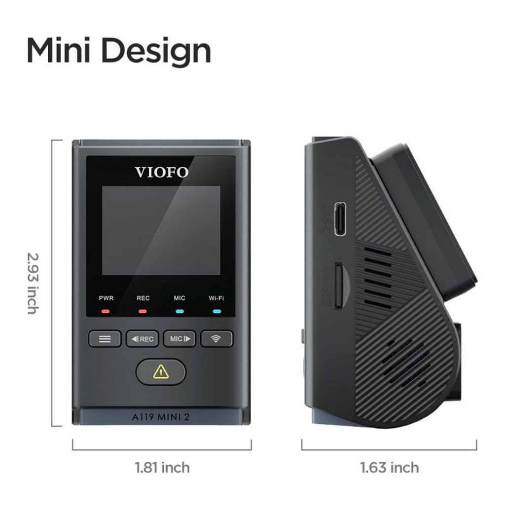 Design compatto dashcam VIOFO A119 MINI 2, alto 2,93 pollici.