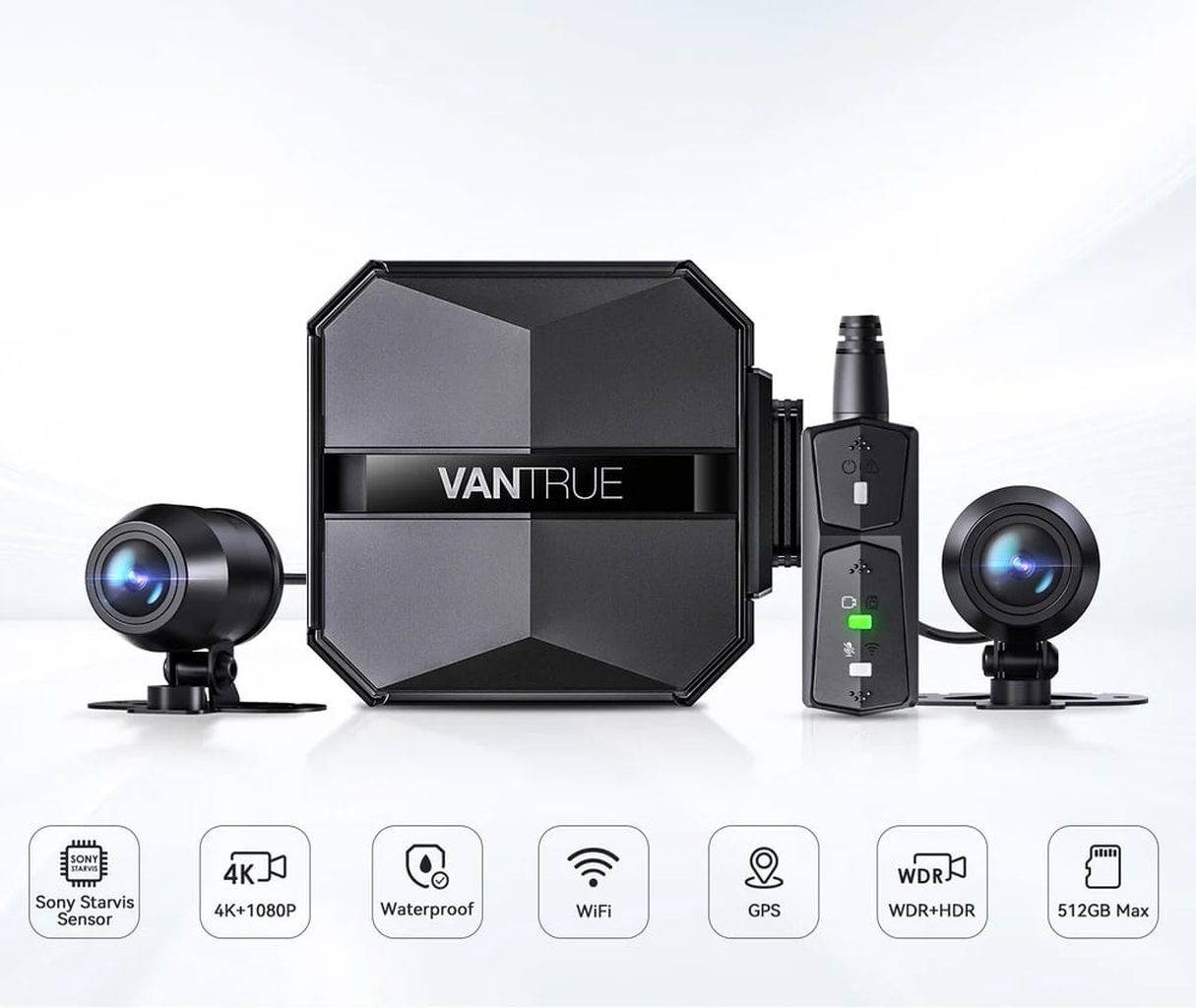 Dashcam set met hoofdunit, voor- en achtercamera's, Sony sensor.