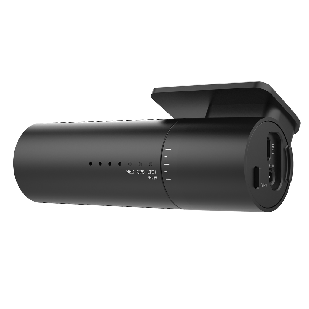 Zwarte cilindrische dashcam-recorder met USB- en Wi-Fi-poorten.