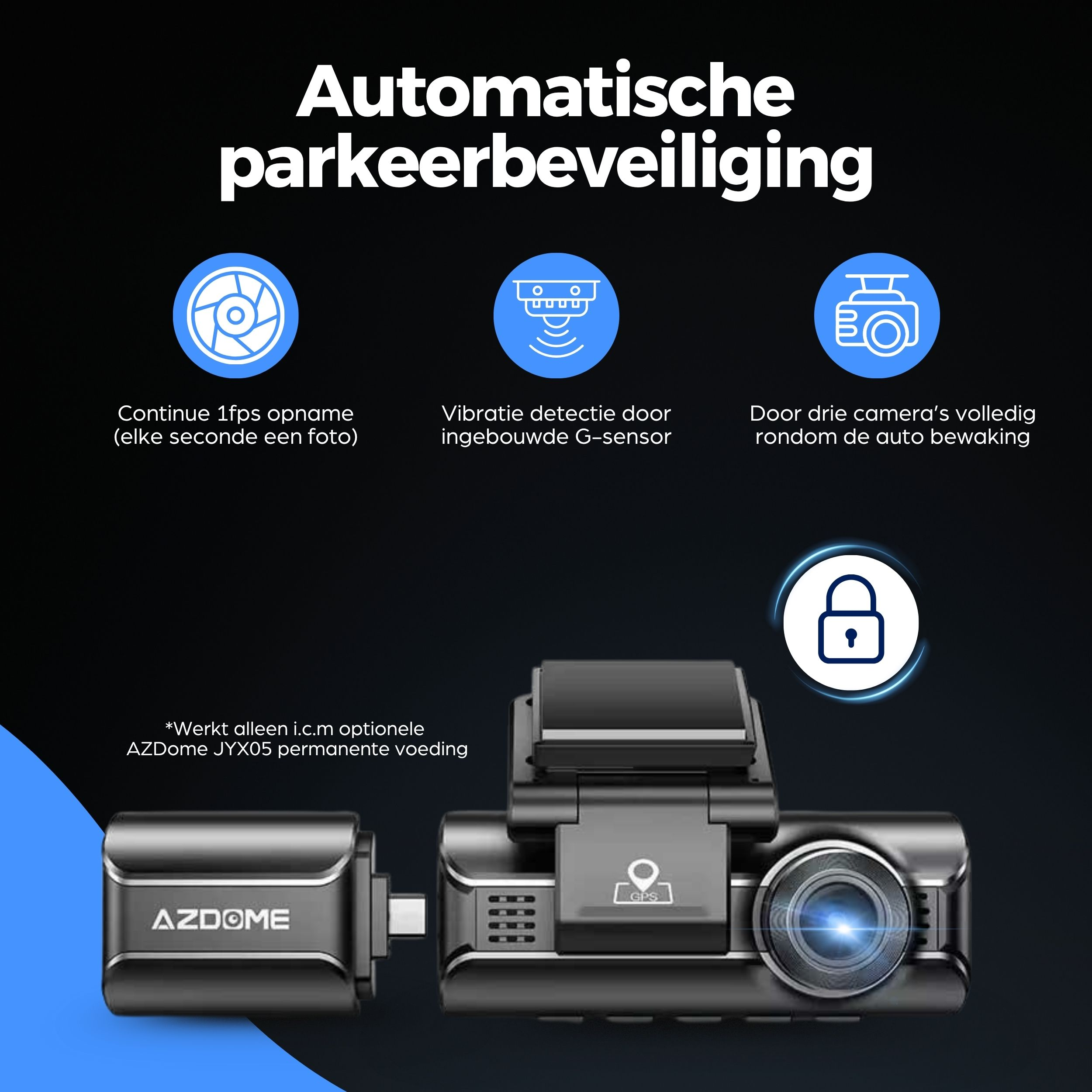 Autocamera met GPS, 1fps opname, trillingsdetectie en 360° bewaking.