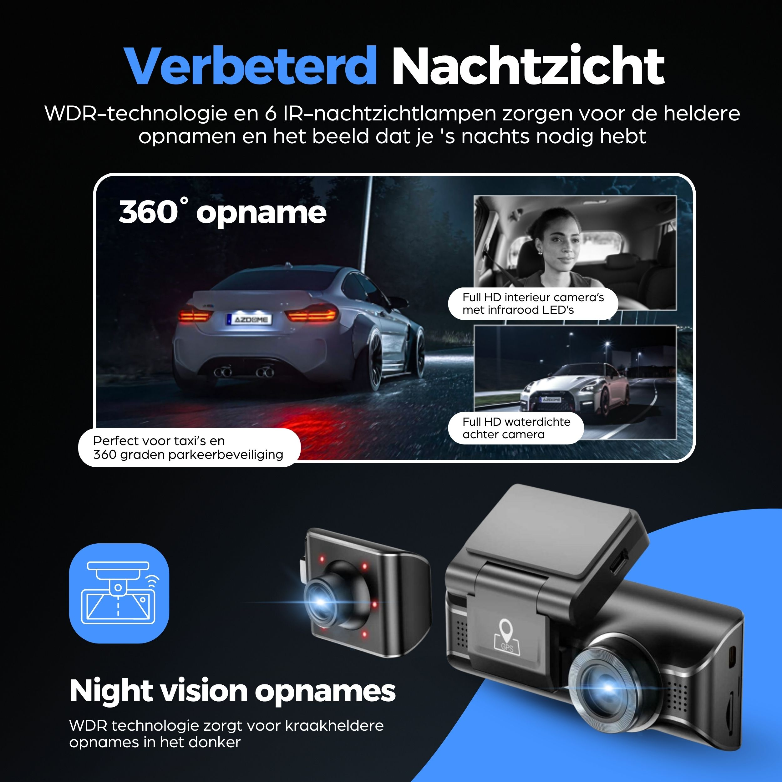 Verbeterd nachtzicht systeem voor auto's met camera's en IR LED's.