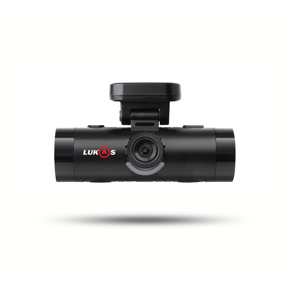 Zwarte dashcam recorder met LUKAS logo, geïsoleerd op witte achtergrond.