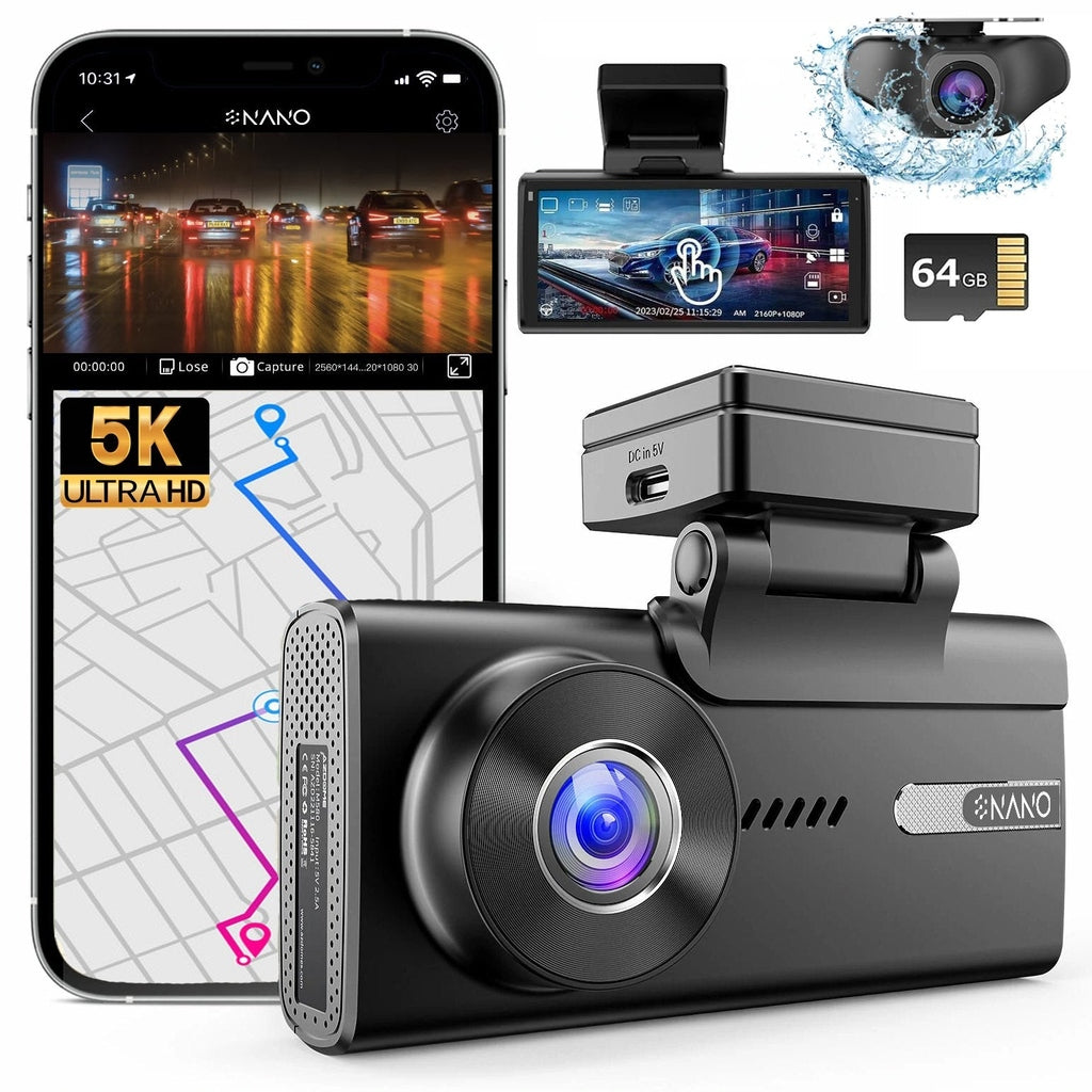 Dashcam set met smartphone app, kleine camera en 64GB geheugenkaart.
