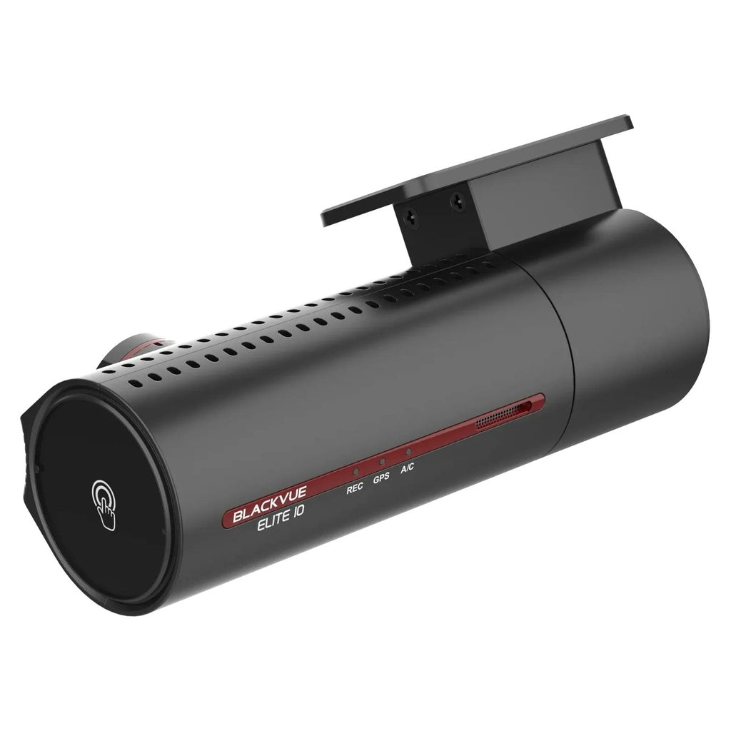 Black dashcam with ventilation slits and red accents.