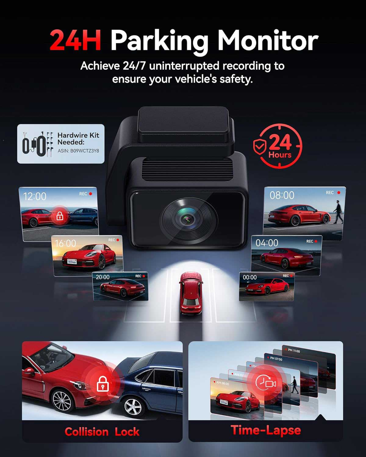 Dashcam met 24u parkeermonitor: Botsingsslot & Time-lapse.