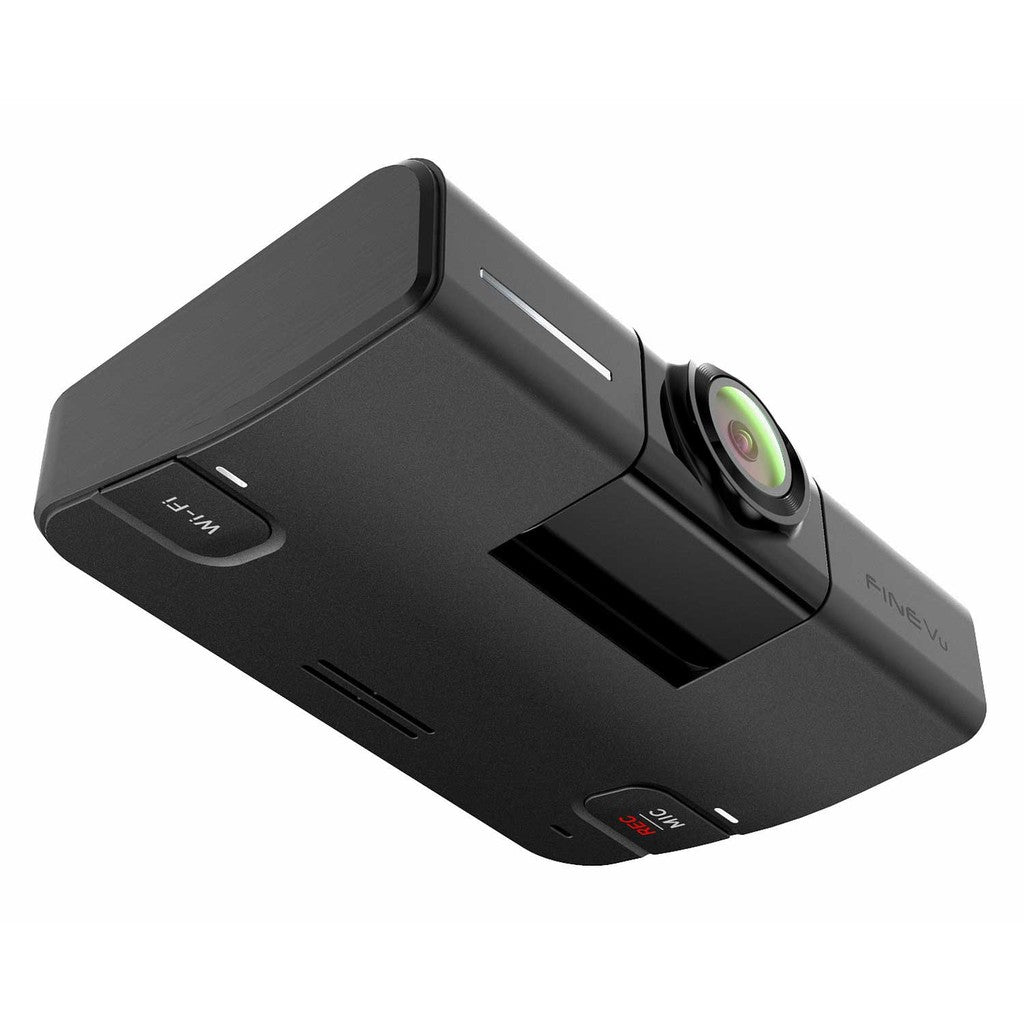Zwarte dashcam met Wi-Fi en MIC-labels.