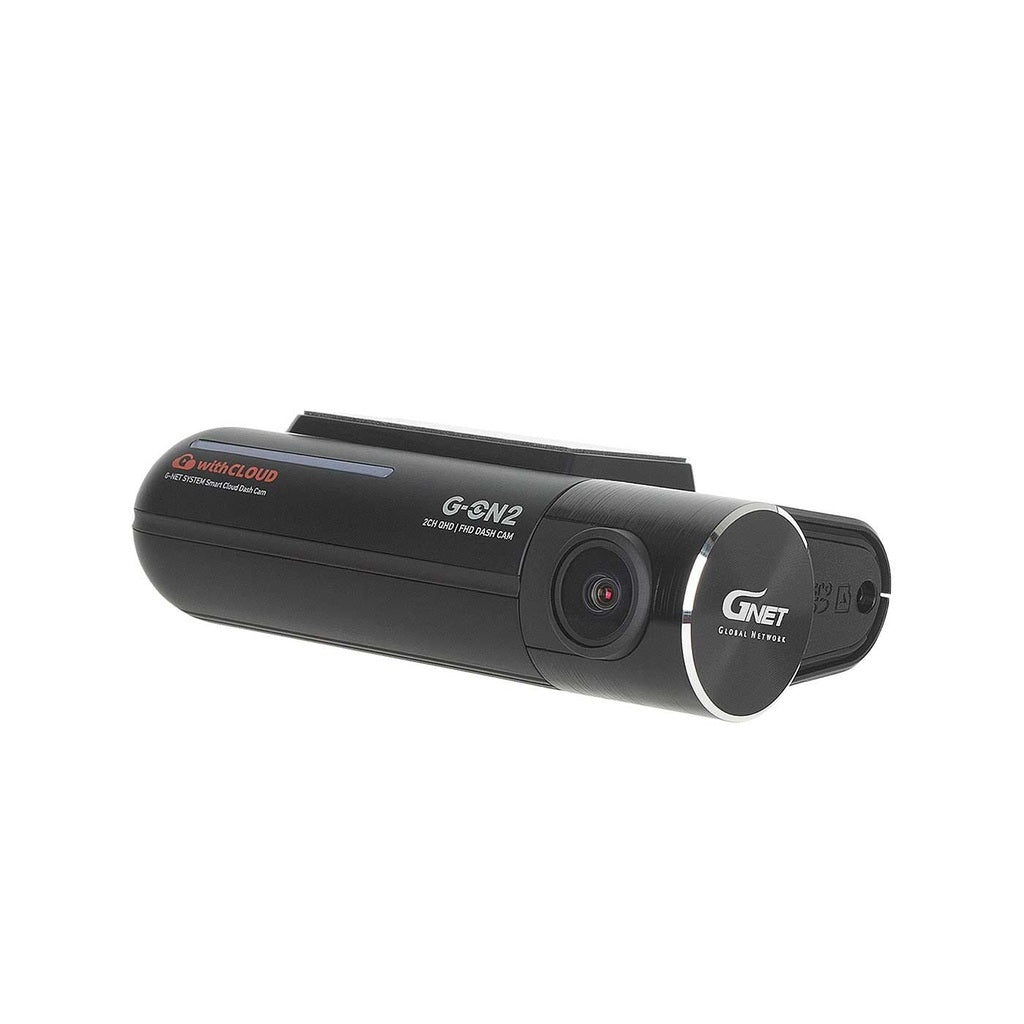 Zwarte G-NET dashcam met 'withCLOUD' en 'G-CN2' tekst, op witte achtergrond.