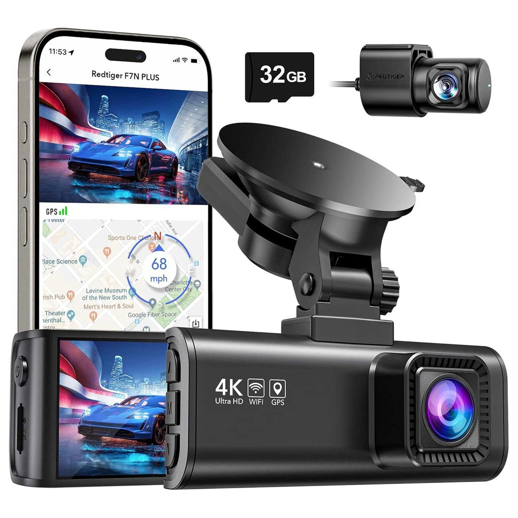 Dashcam met 32GB geheugenkaart en smartphone app-weergave.