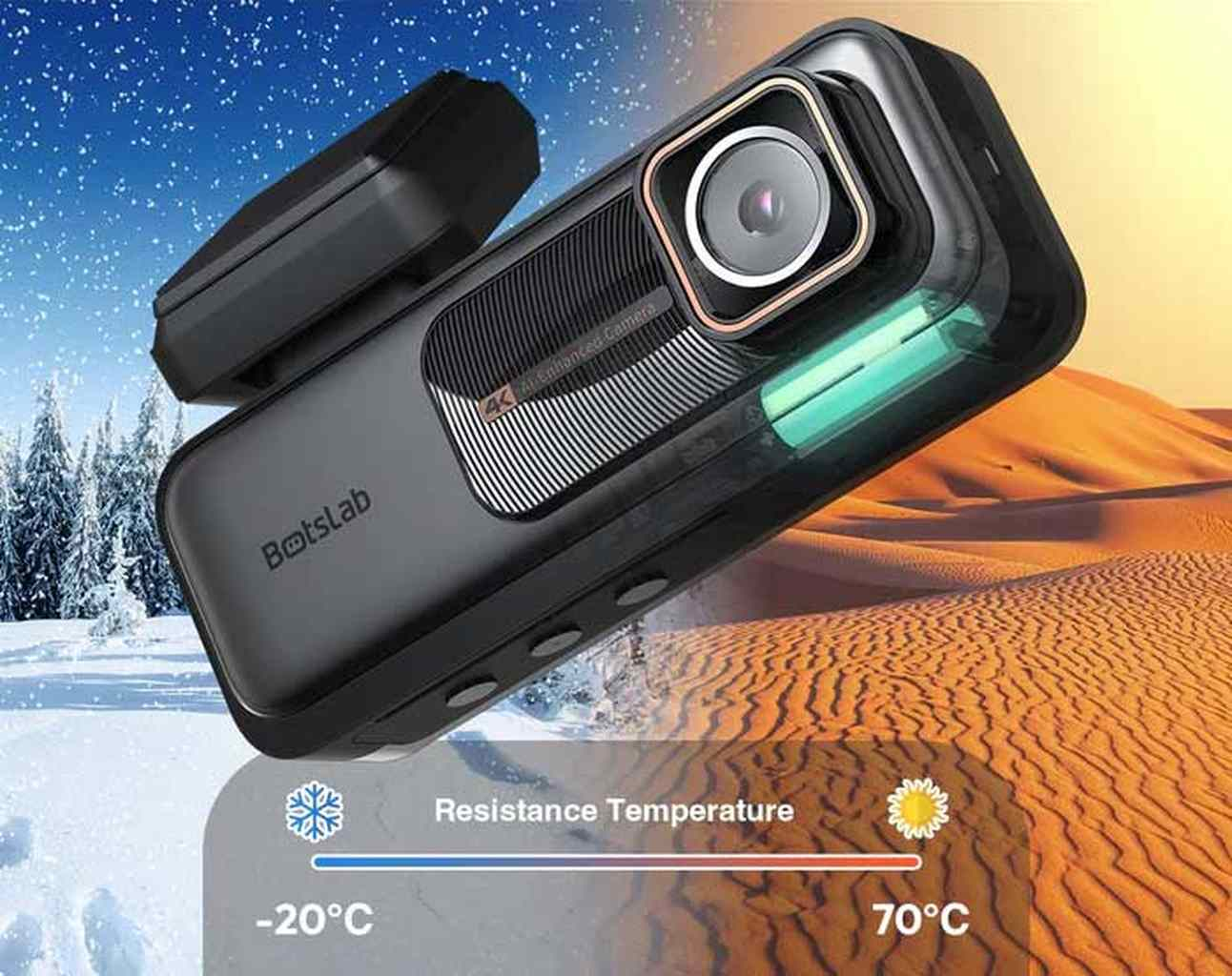 Una dashcam mostra la resistenza a temperature estreme da -20°C a 70°C.
