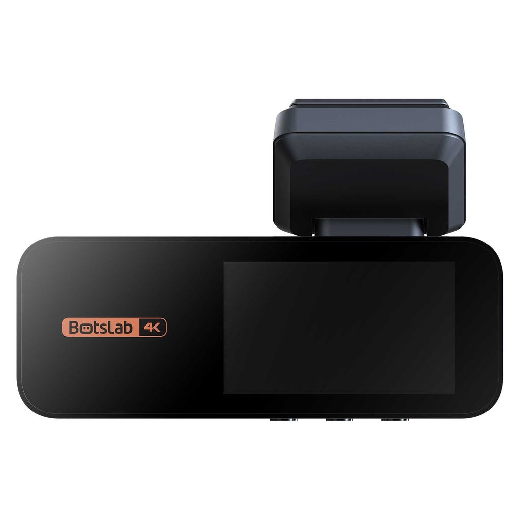 Dispositivo telecamera da cruscotto nero con logo 4K e attacco superiore.