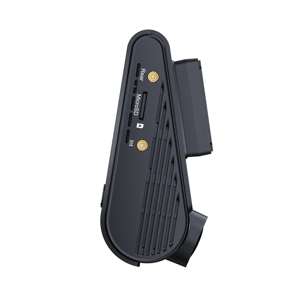 Czarny sprzęt elektroniczny z portami: Rear, MicroSD, Int.