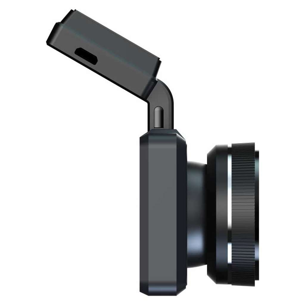 Zwarte dashcam unit met verstelbare arm en lens.