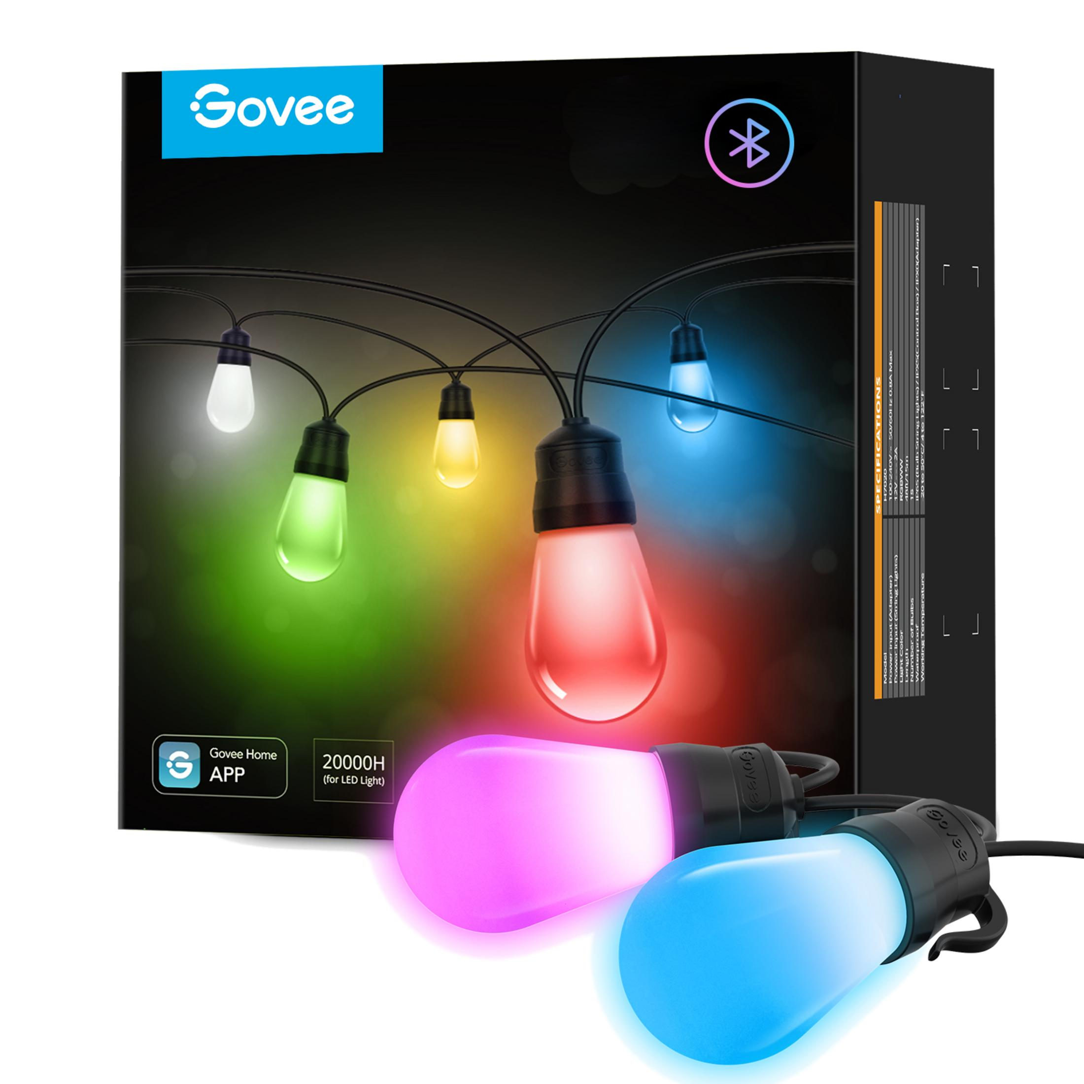 Lampki Govee z kolorowymi żarówkami LED, sterowane przez aplikację, Bluetooth.