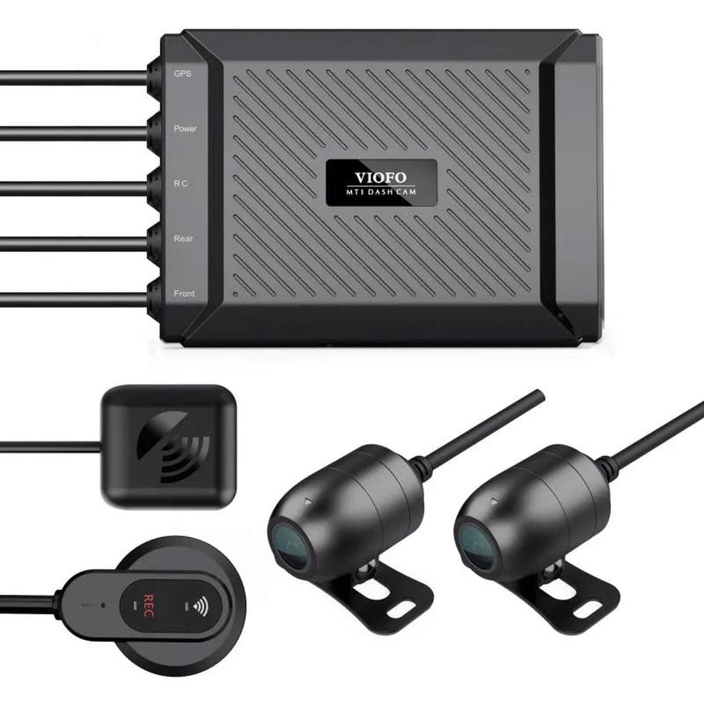 VIOFO MTI dashcam met GPS, stroom, RC, achter- en voorcamera's.