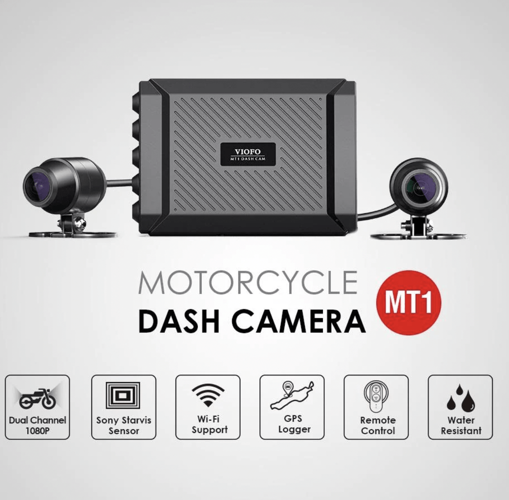 Motorfiets dashcam met twee camera's, GPS, Wi-Fi, waterbestendig.