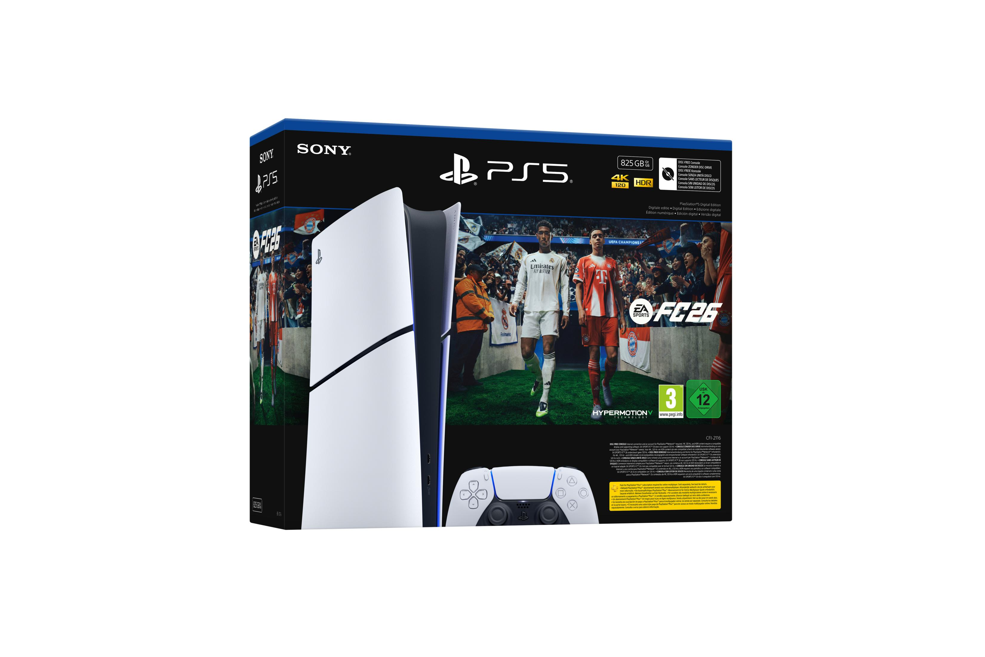 PlayStation 5 Dijital Sürüm FC 26 Paketi, formasıyla iki futbolcu.