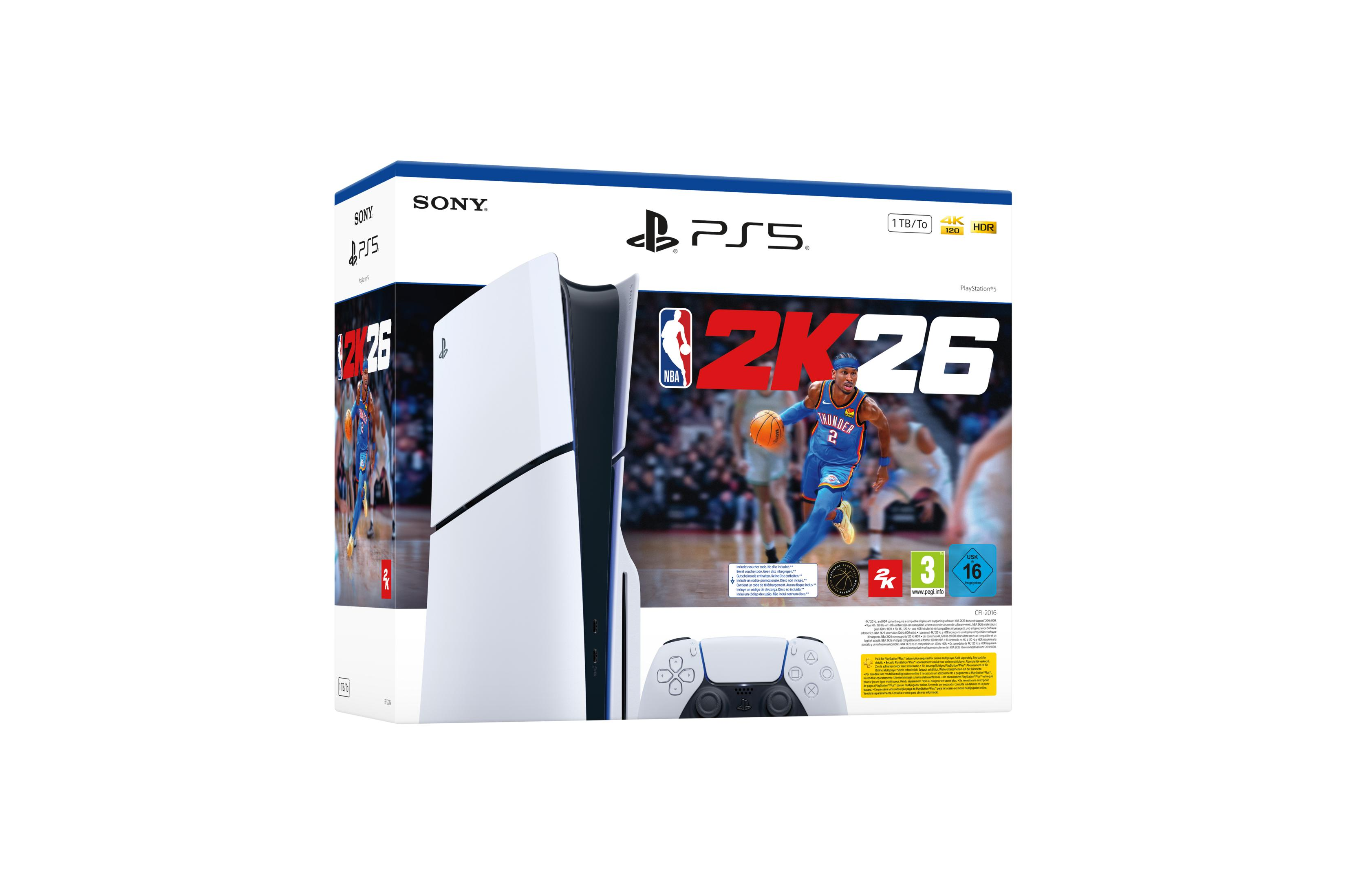 NBA 2K26 oyunu ve kontrolcüsü ile PS5 konsol paketi. Gri/Beyaz.