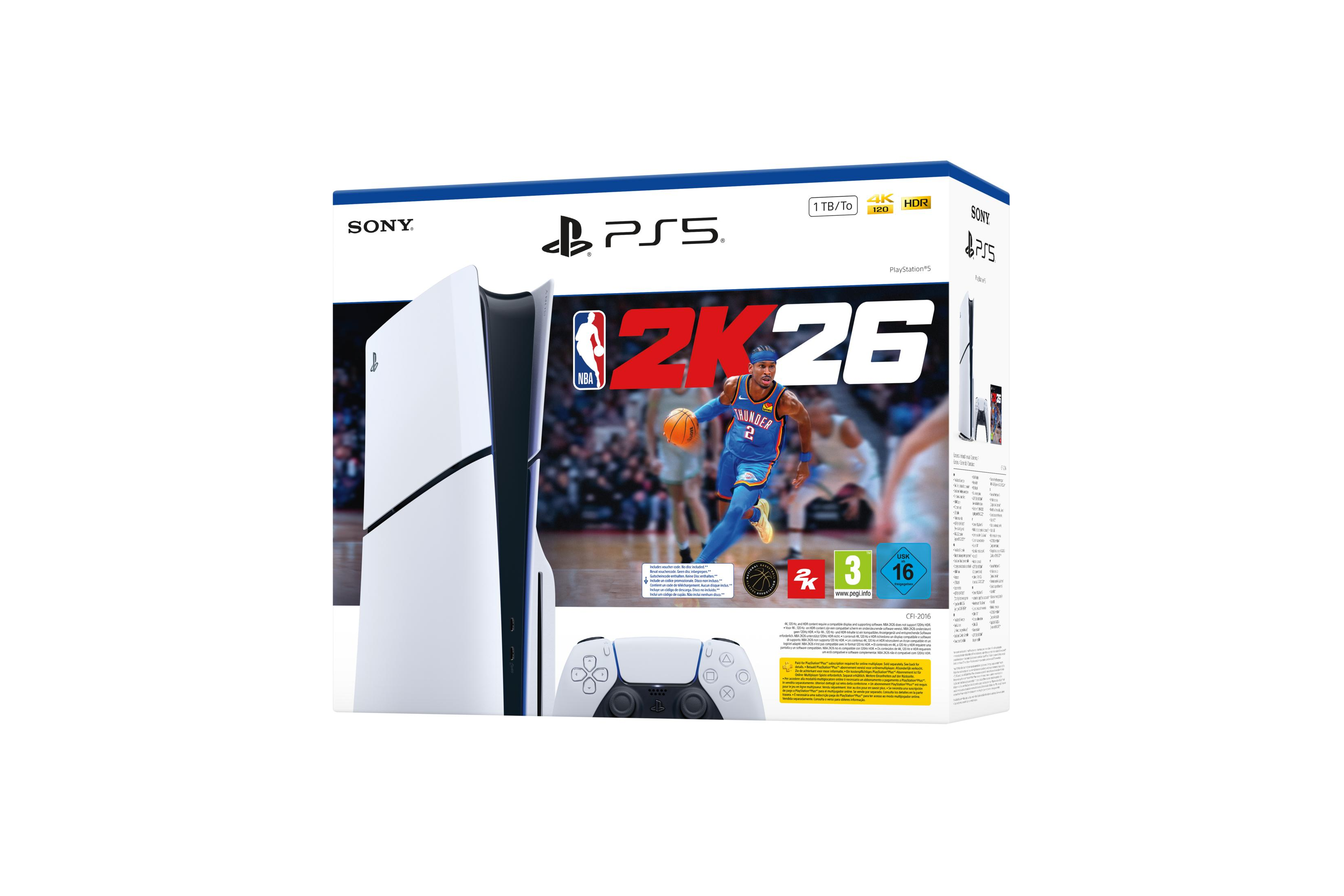 PS5 konsolu, NBA 2K26 oyun kutusu, kontrolcü ve detaylı ürün açıklaması.