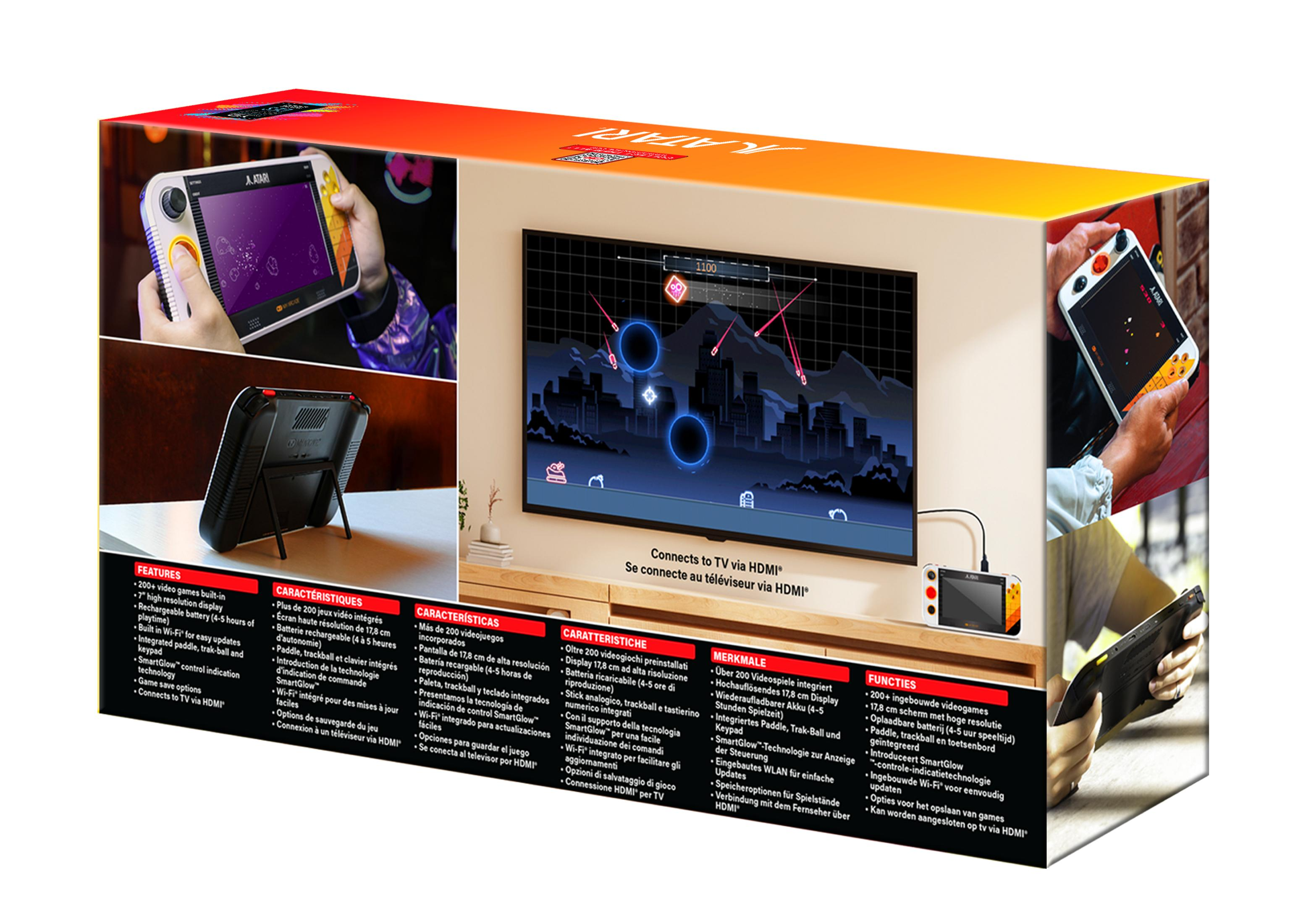 Console Atari e TV con gioco visualizzato, con caratteristiche e specifiche.