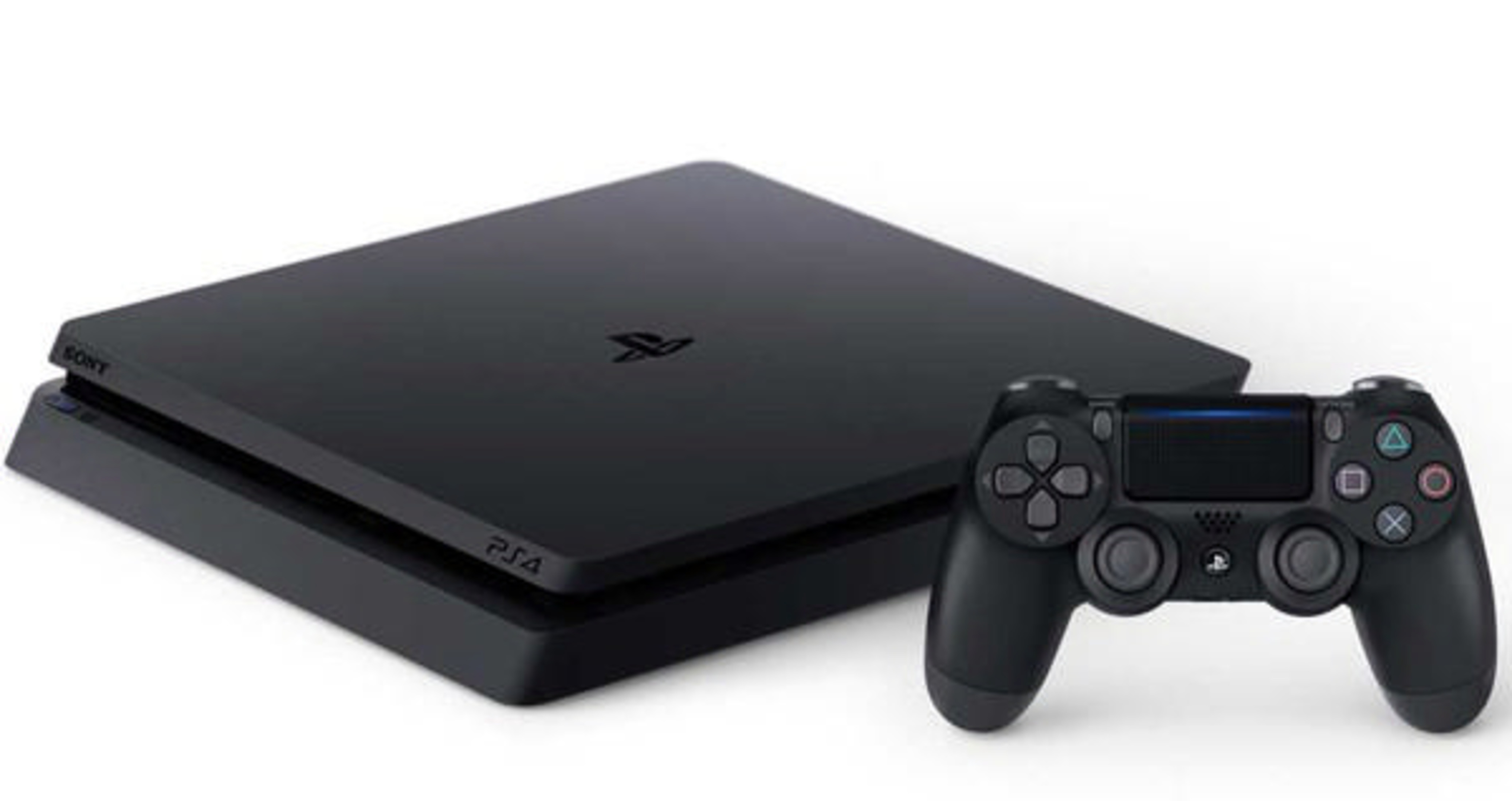 Eine schwarze PlayStation 4 Konsole liegt neben einem schwarzen DualShock 4 Controller.
