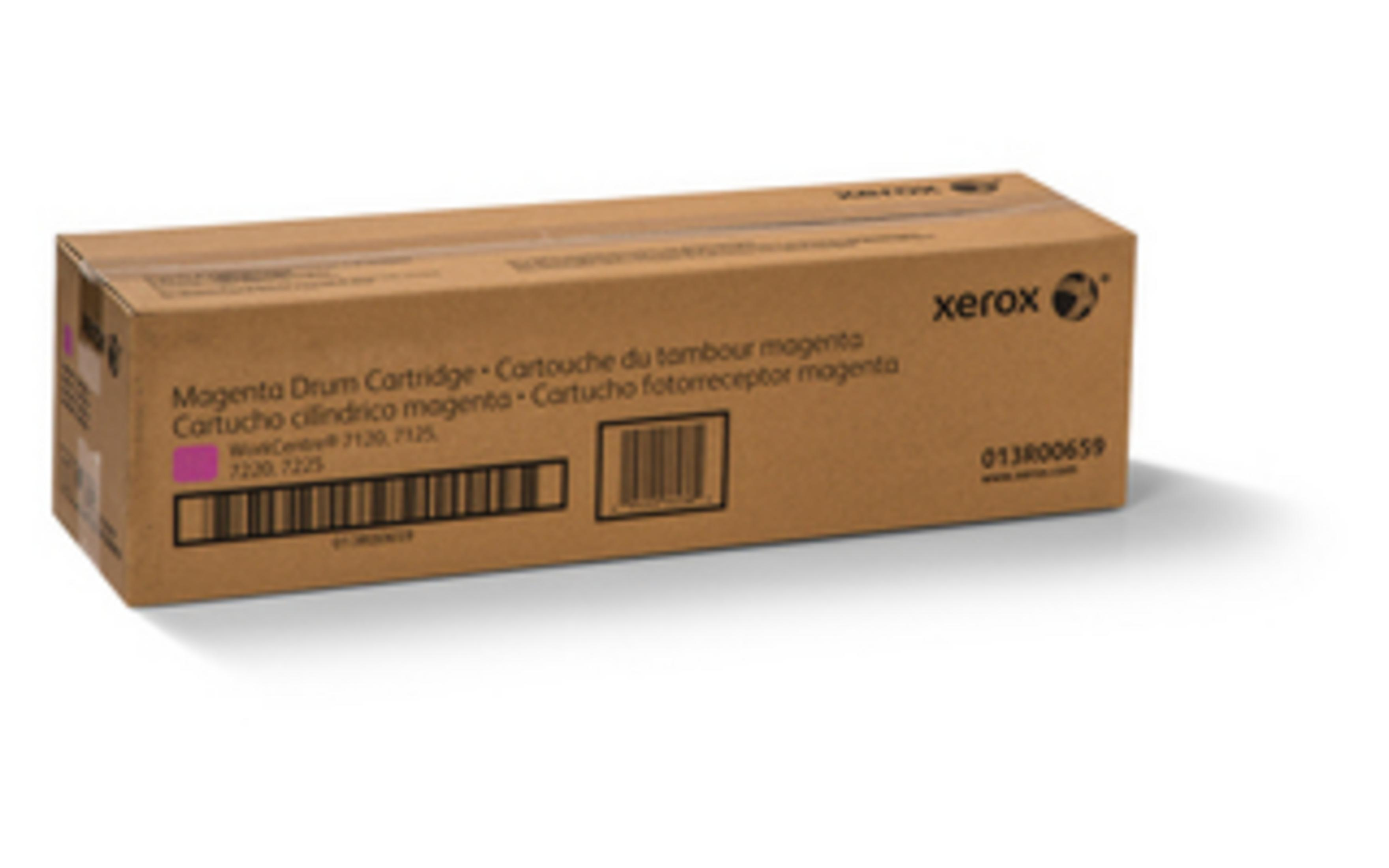 Una scatola Xerox marrone contenente una cartuccia tamburo magenta.