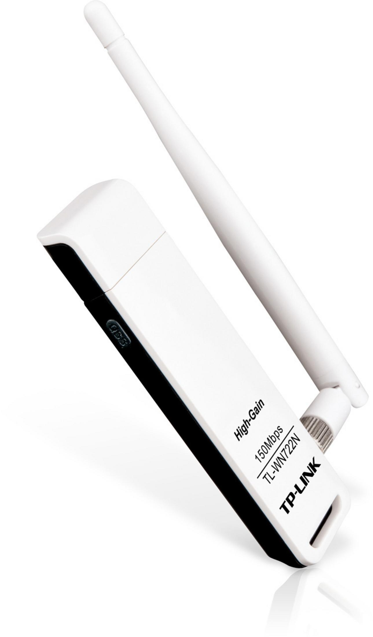 Un adaptateur Wi-Fi TP-Link blanc avec antenne et connecteur USB.