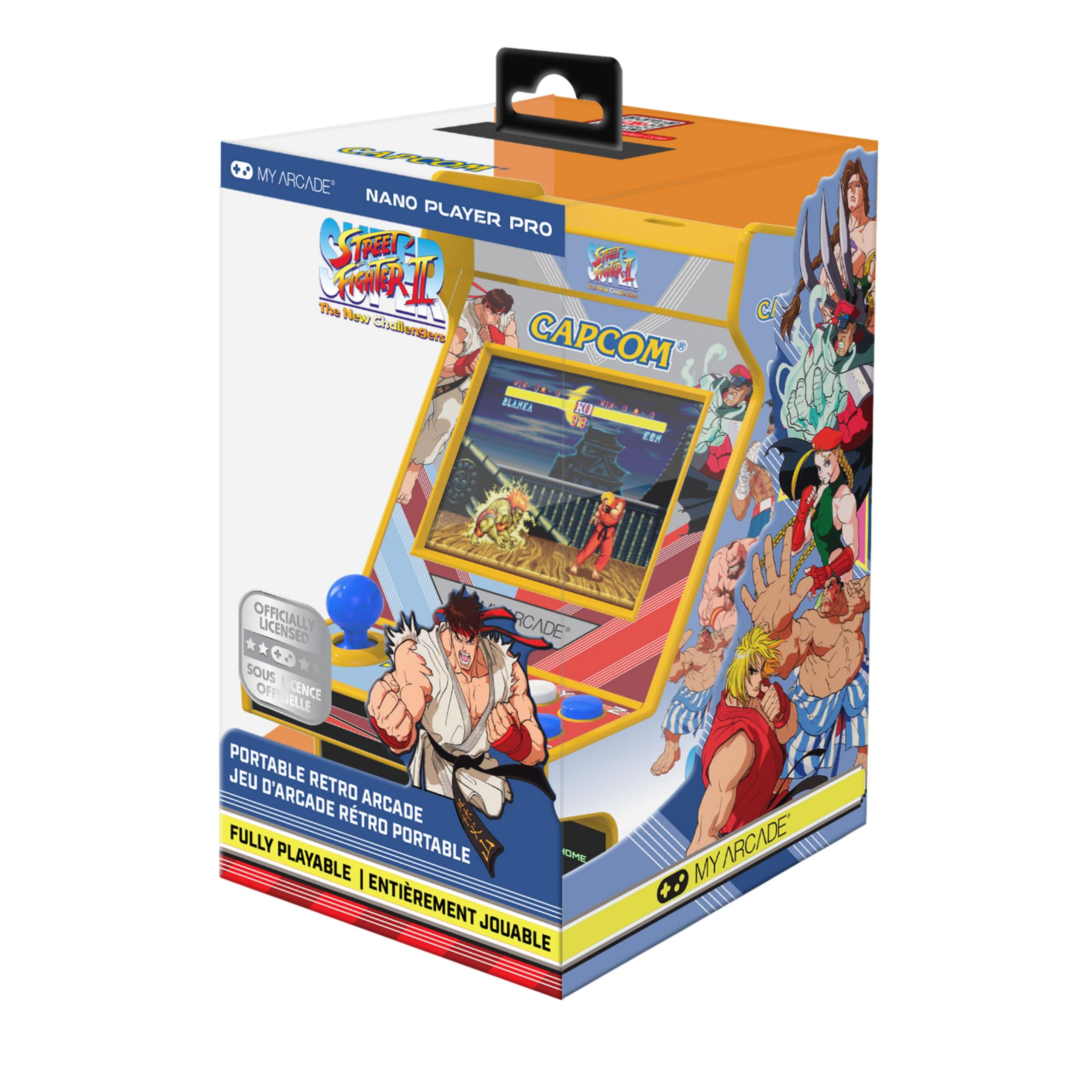 Opakowanie gry zręcznościowej w stylu Street Fighter, przedstawiające postacie i sceny z gry.