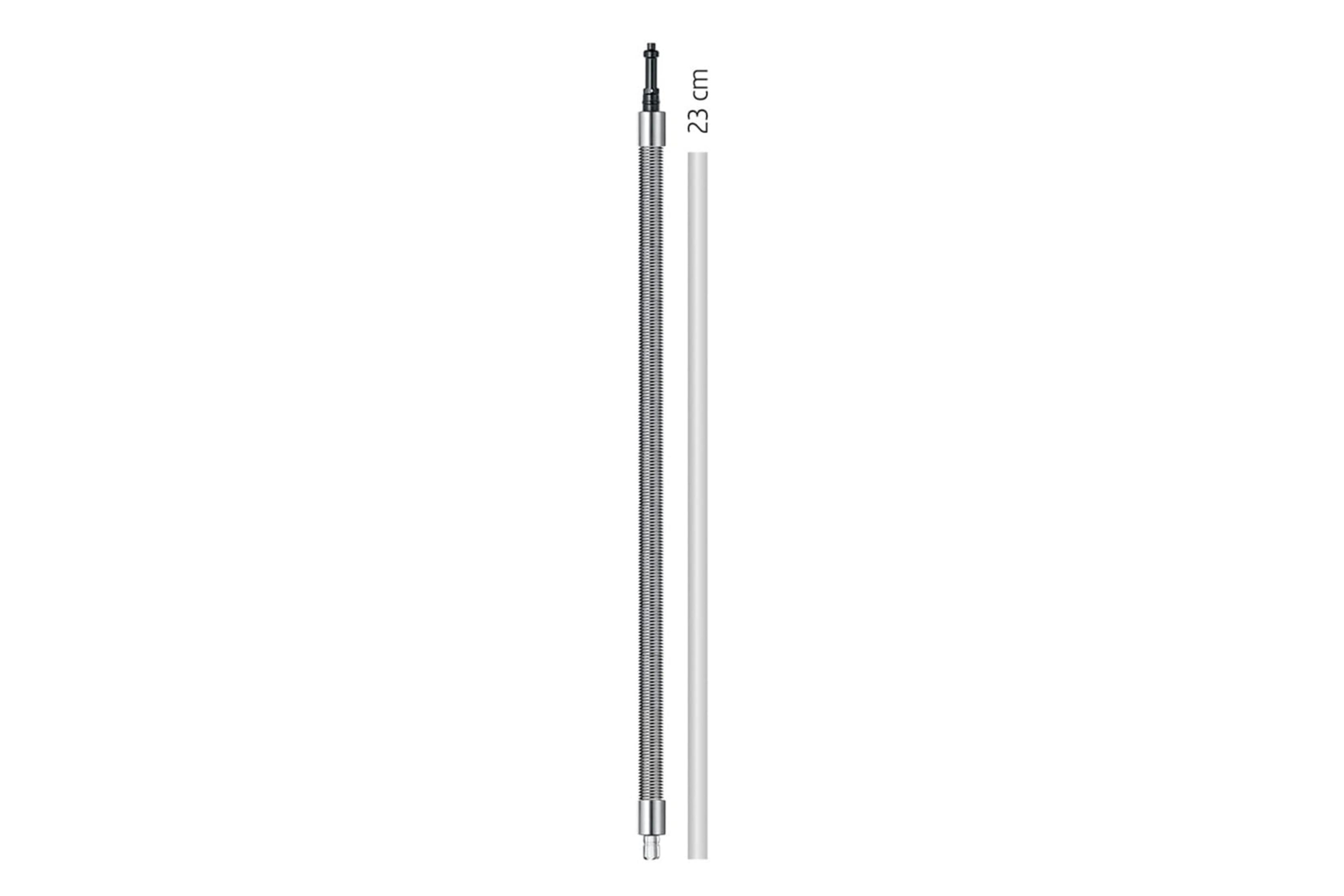Una manguera flexible metálica de 23 cm con mango blanco.