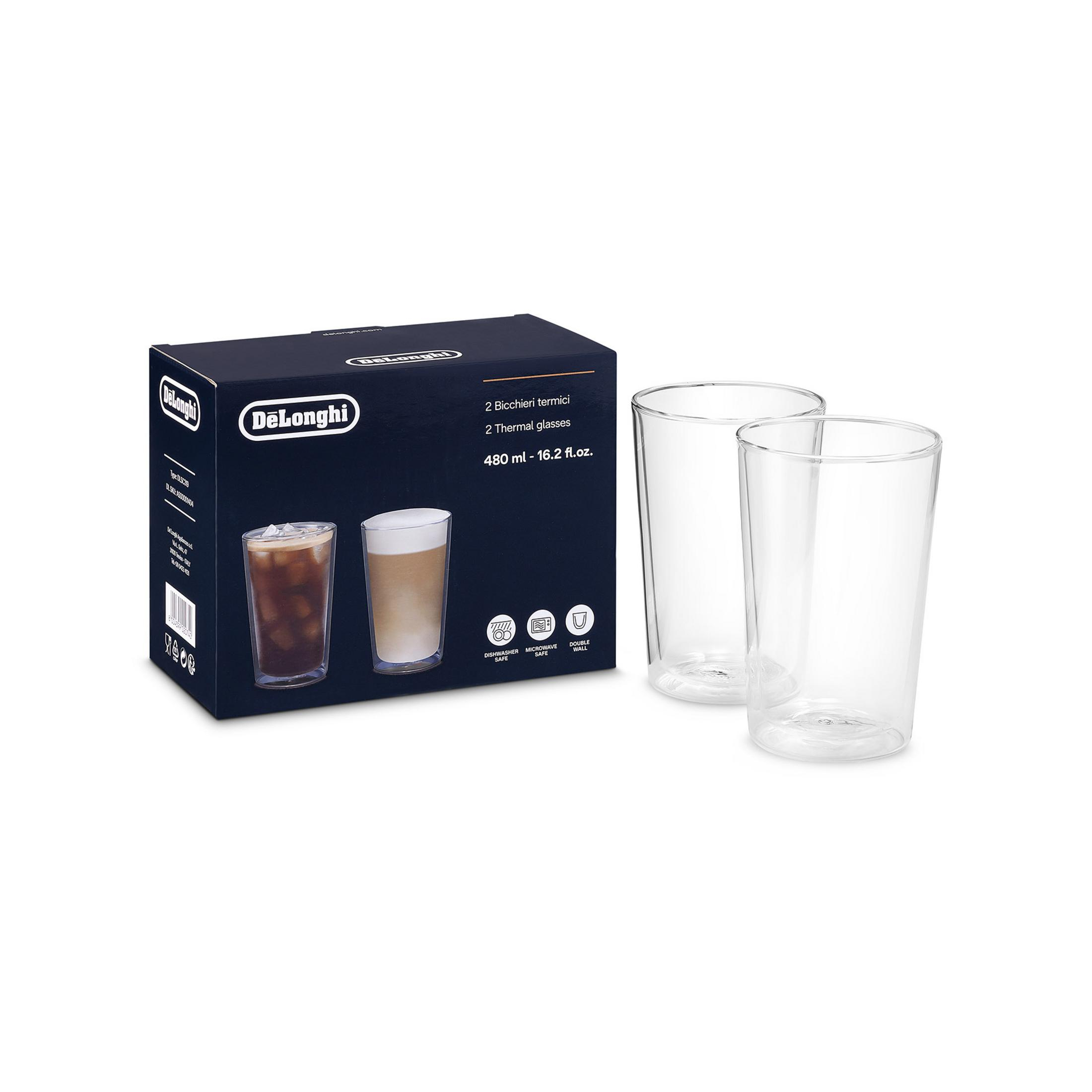 Zwei DeLonghi Thermogläser, 480 ml, auf weißem Grund.