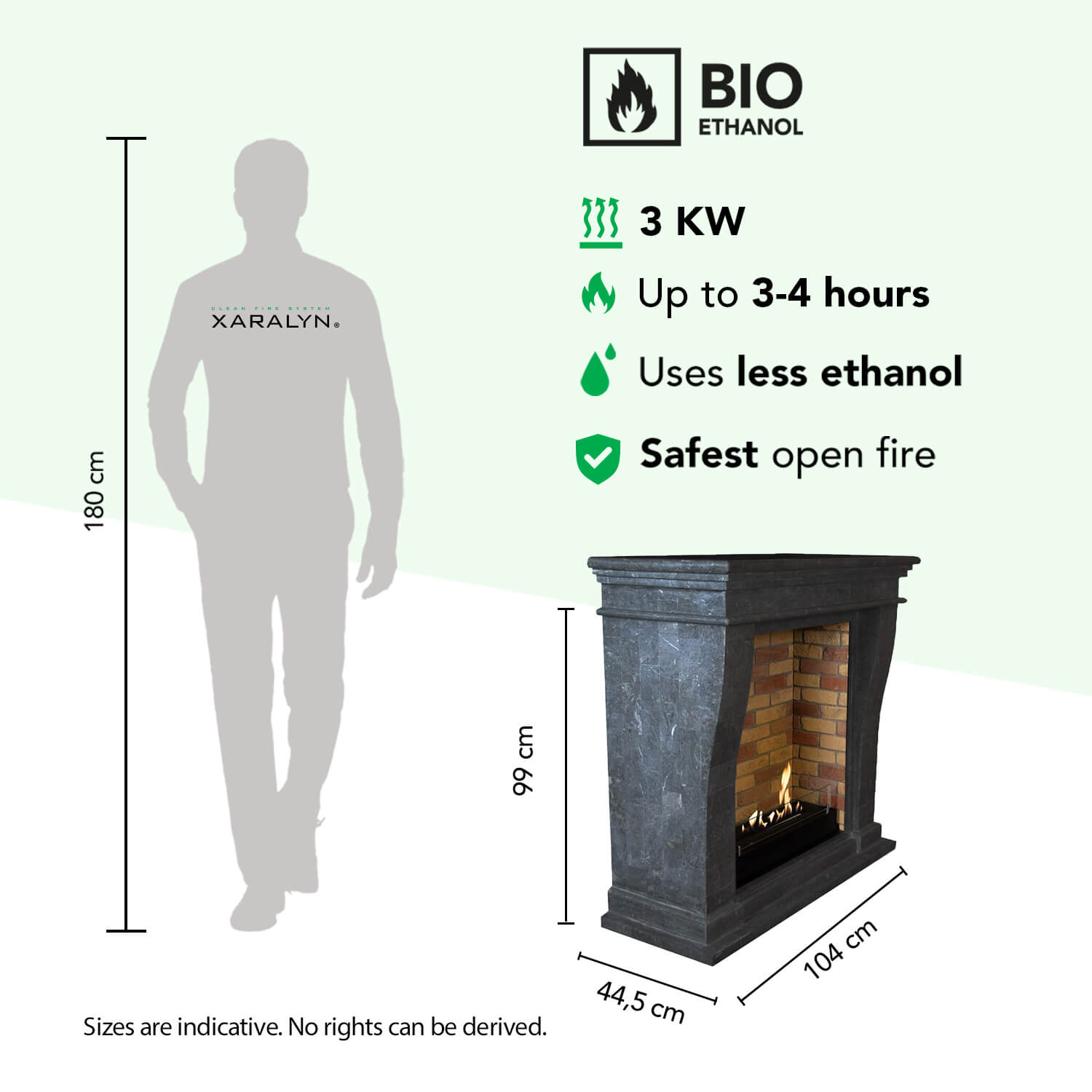Bio-ethanol haard, 3 KW, brandt 3-4 uur, verbruikt minder ethanol.