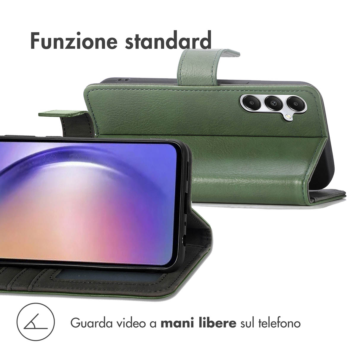 Groene telefoonhoes in standaardmodus, voor handsfree bekijken.